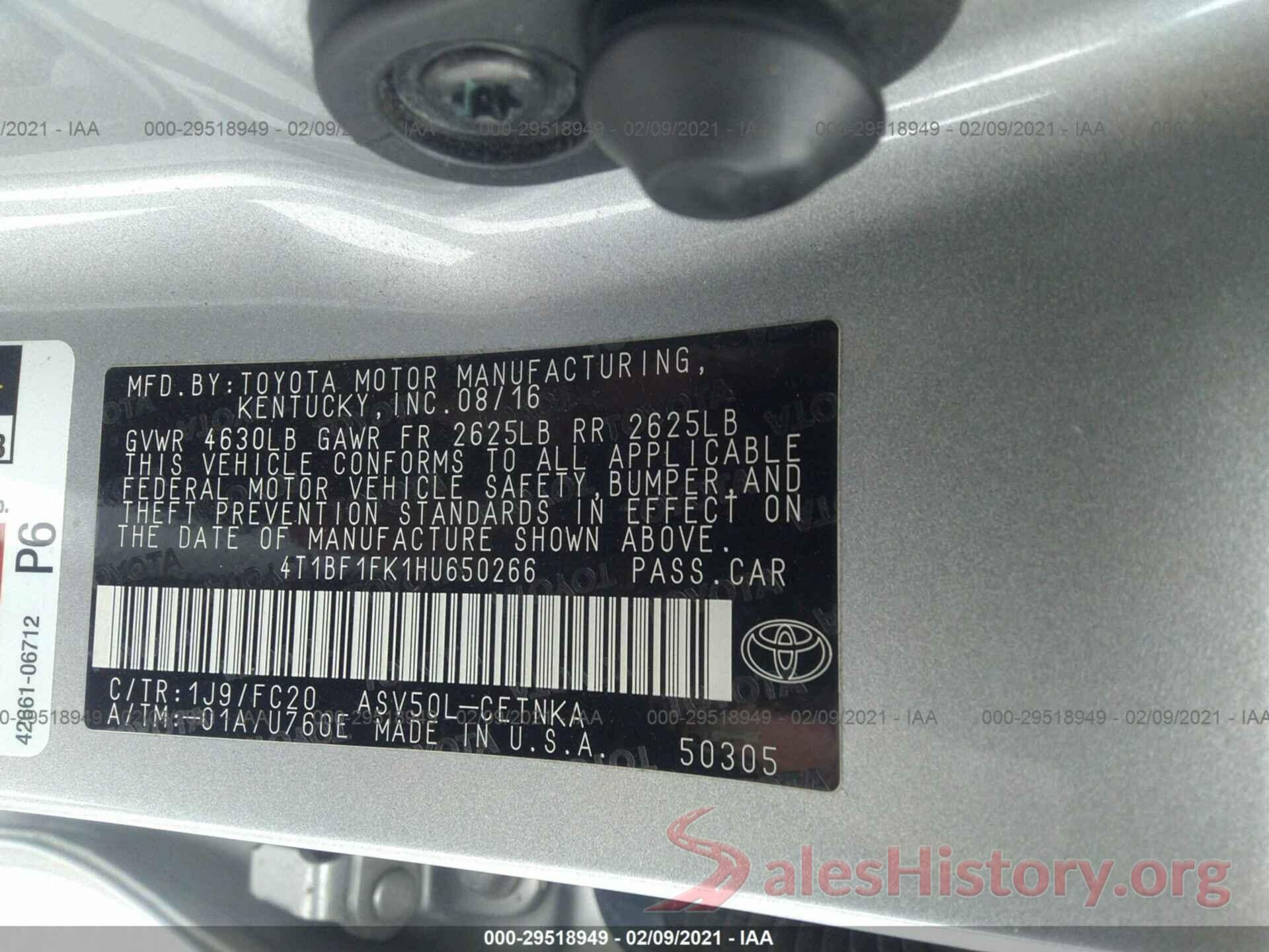 4T1BF1FK1HU650266 2017 TOYOTA CAMRY