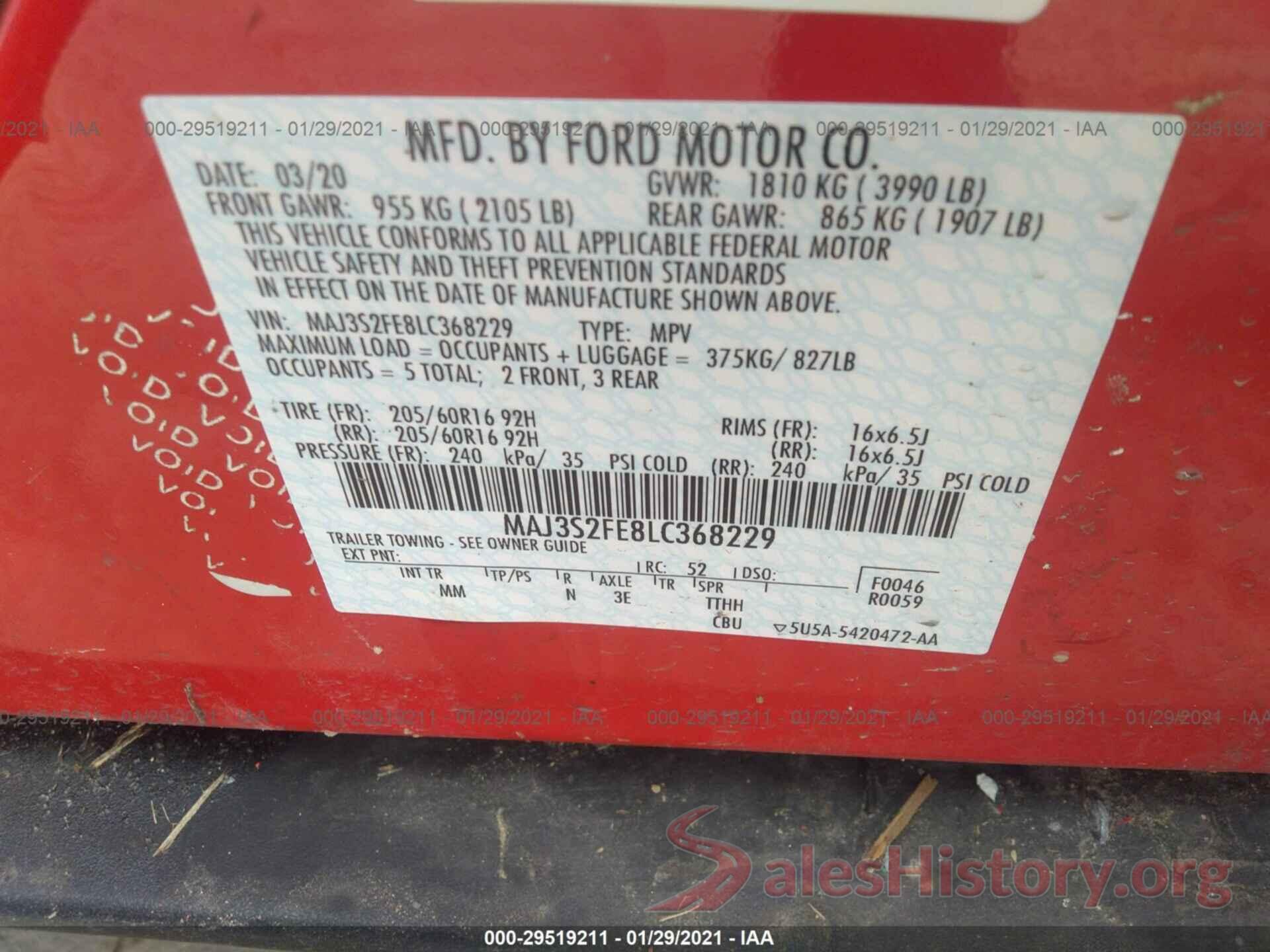 MAJ3S2FE8LC368229 2020 FORD ECOSPORT