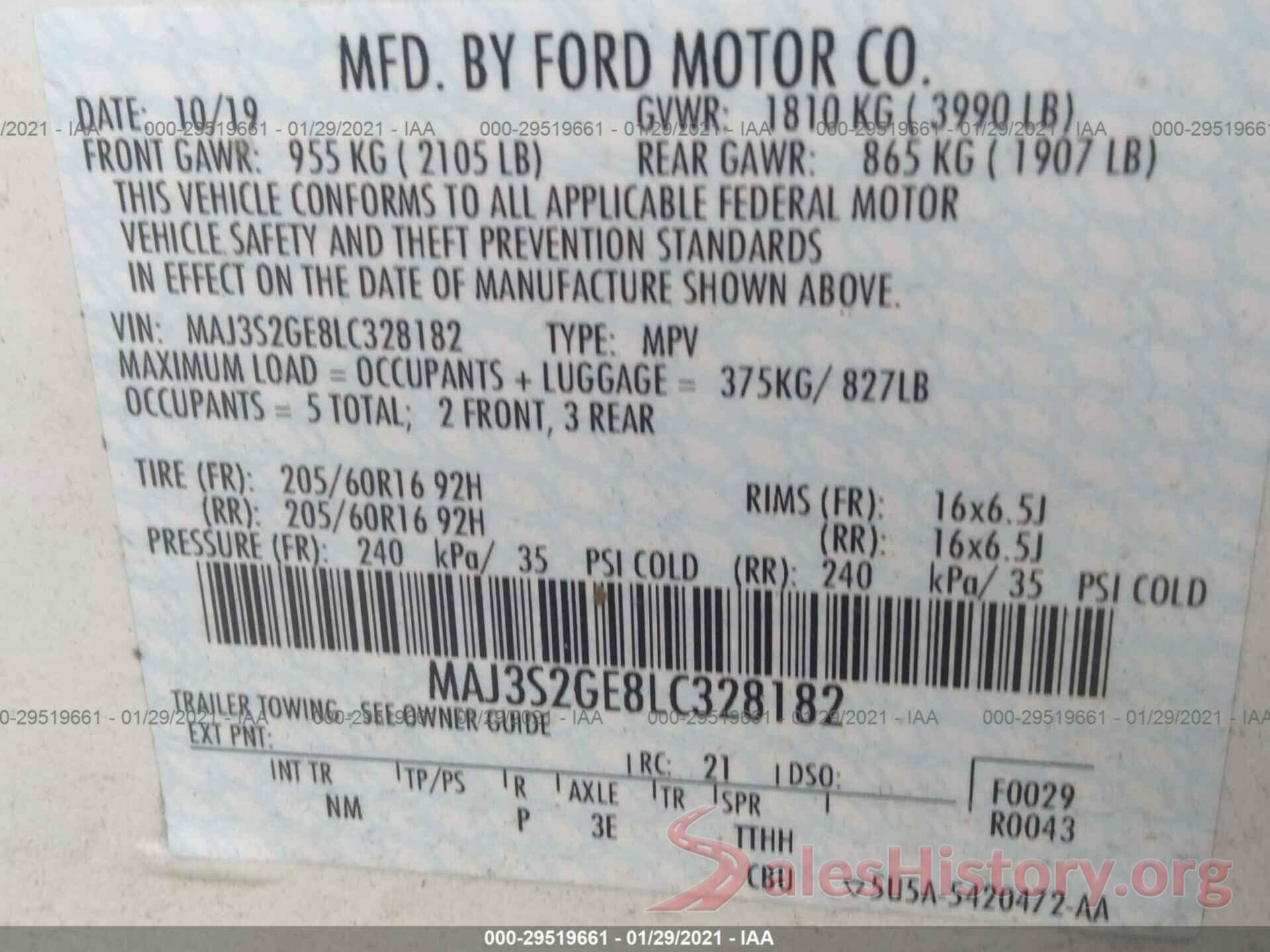 MAJ3S2GE8LC328182 2020 FORD ECOSPORT