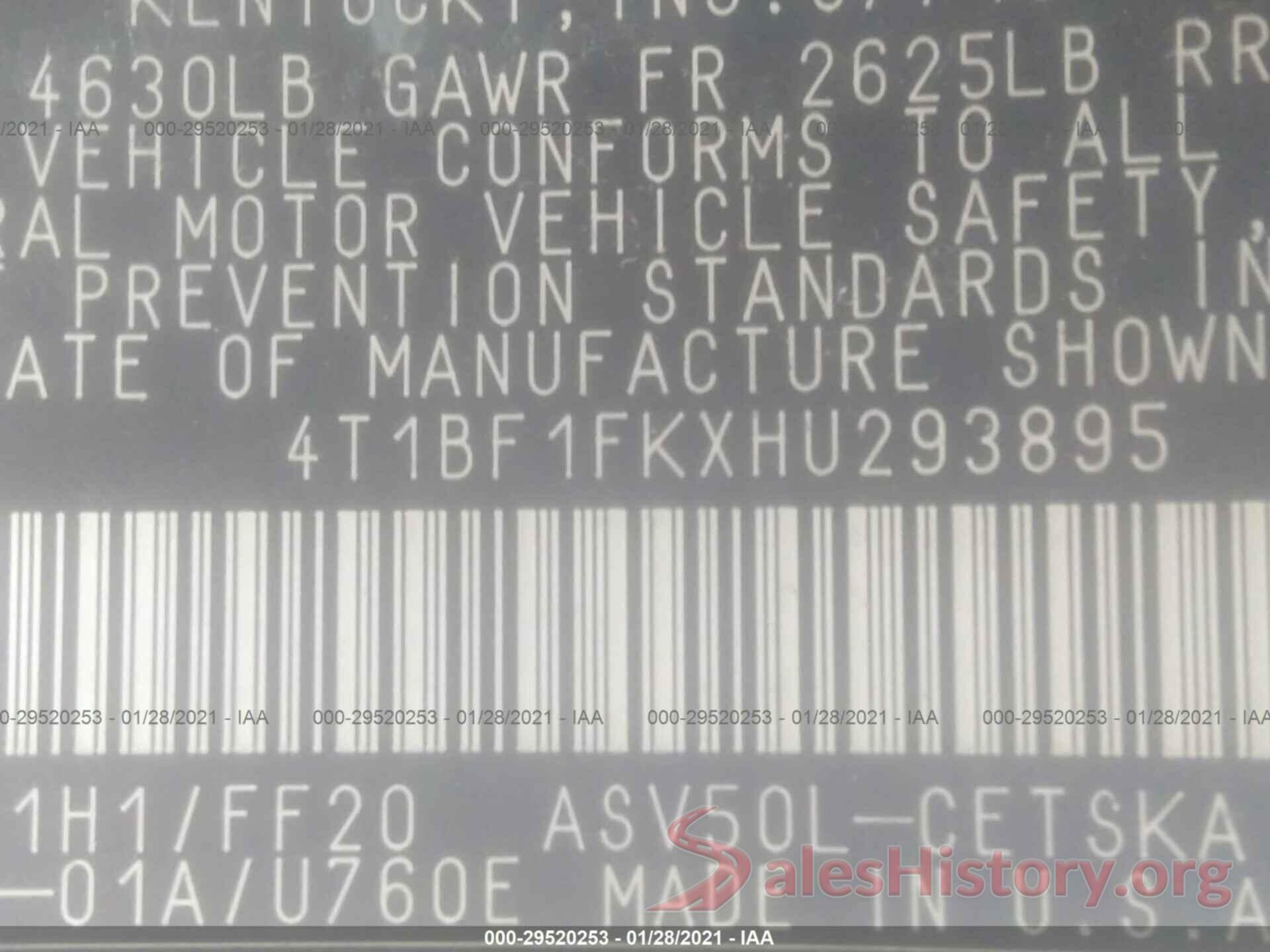 4T1BF1FKXHU293895 2017 TOYOTA CAMRY