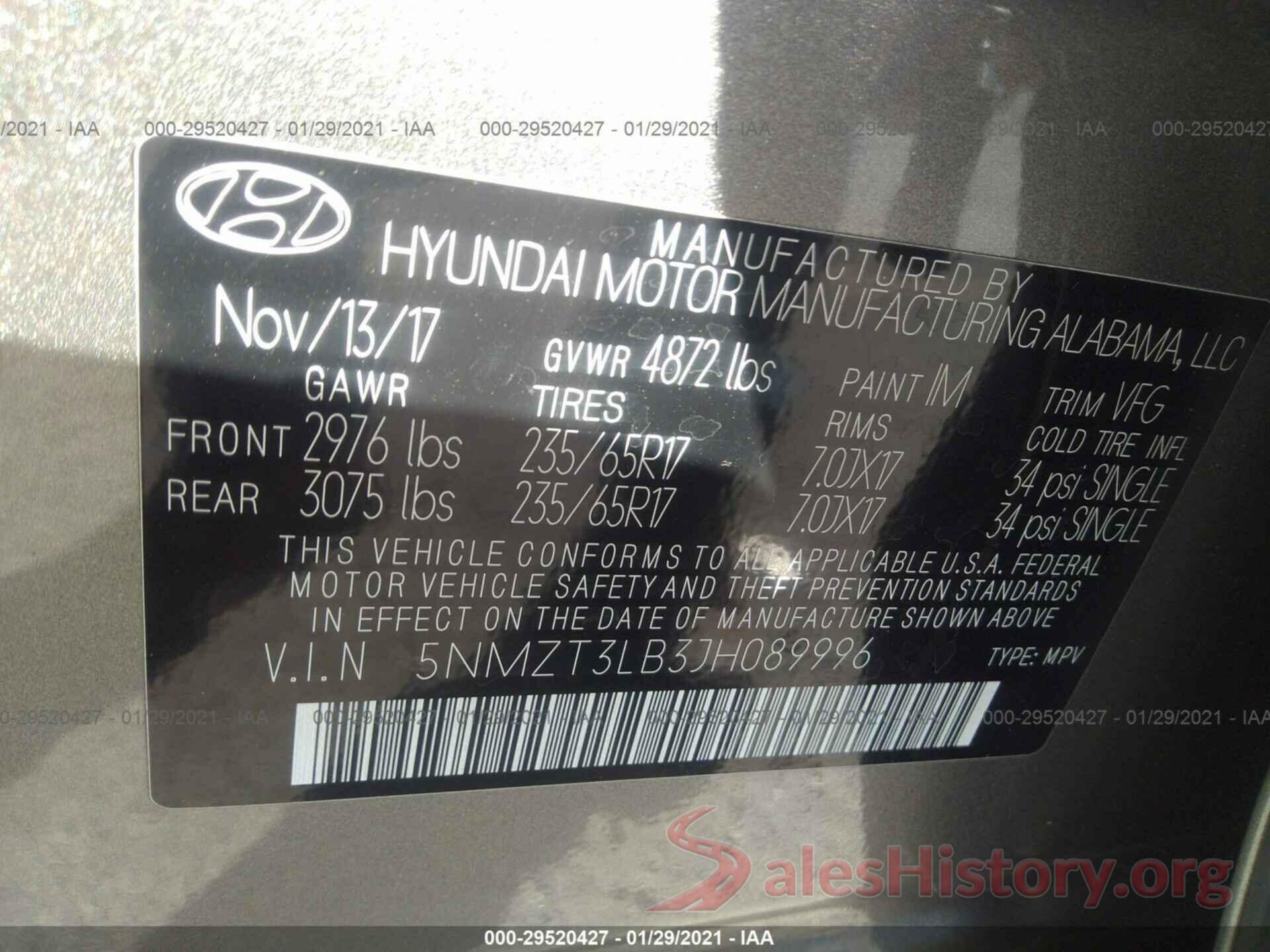 5NMZT3LB3JH089996 2018 HYUNDAI SANTA FE SPORT