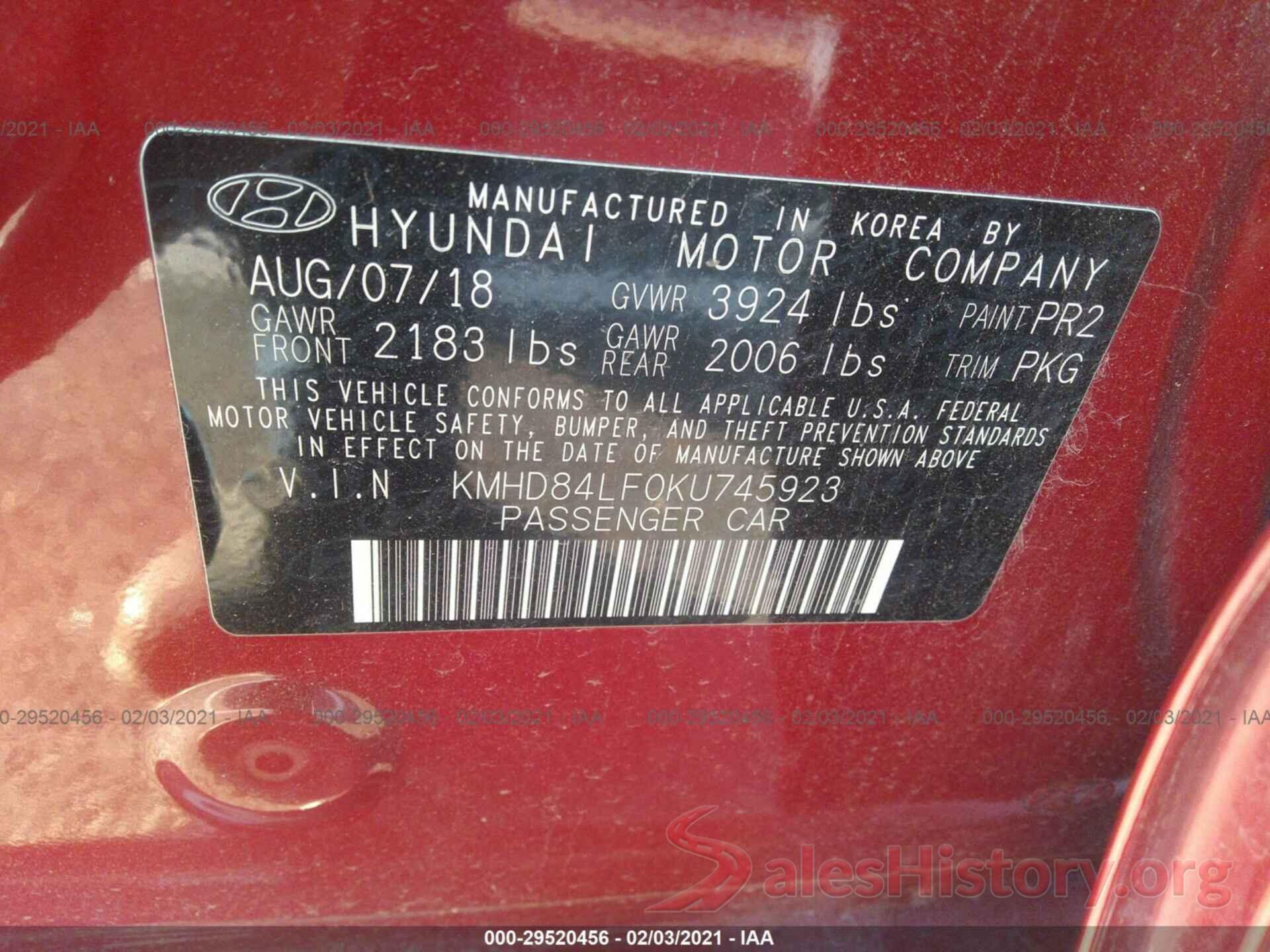 KMHD84LF0KU745923 2019 HYUNDAI ELANTRA