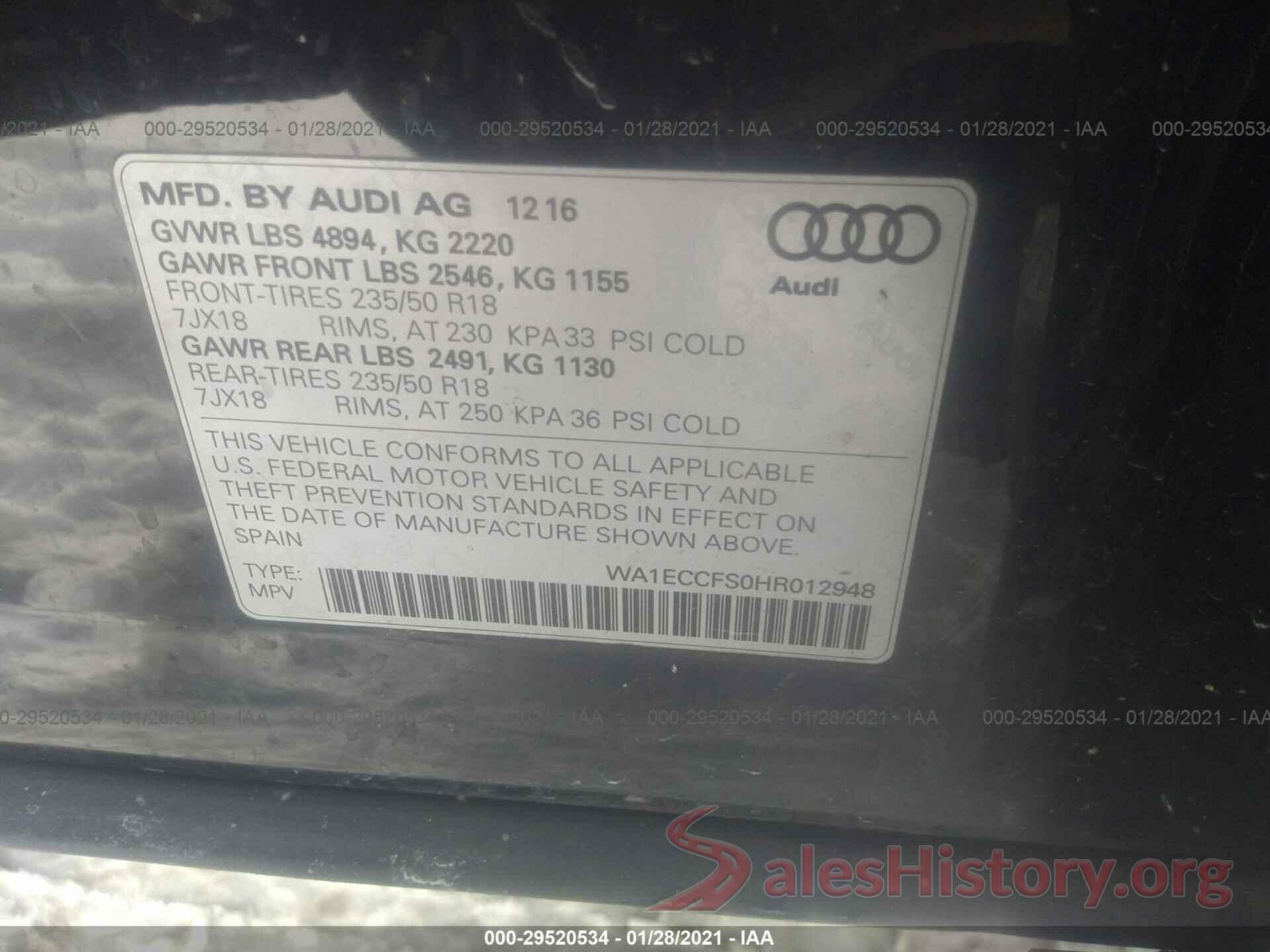 WA1ECCFS0HR012948 2017 AUDI Q3