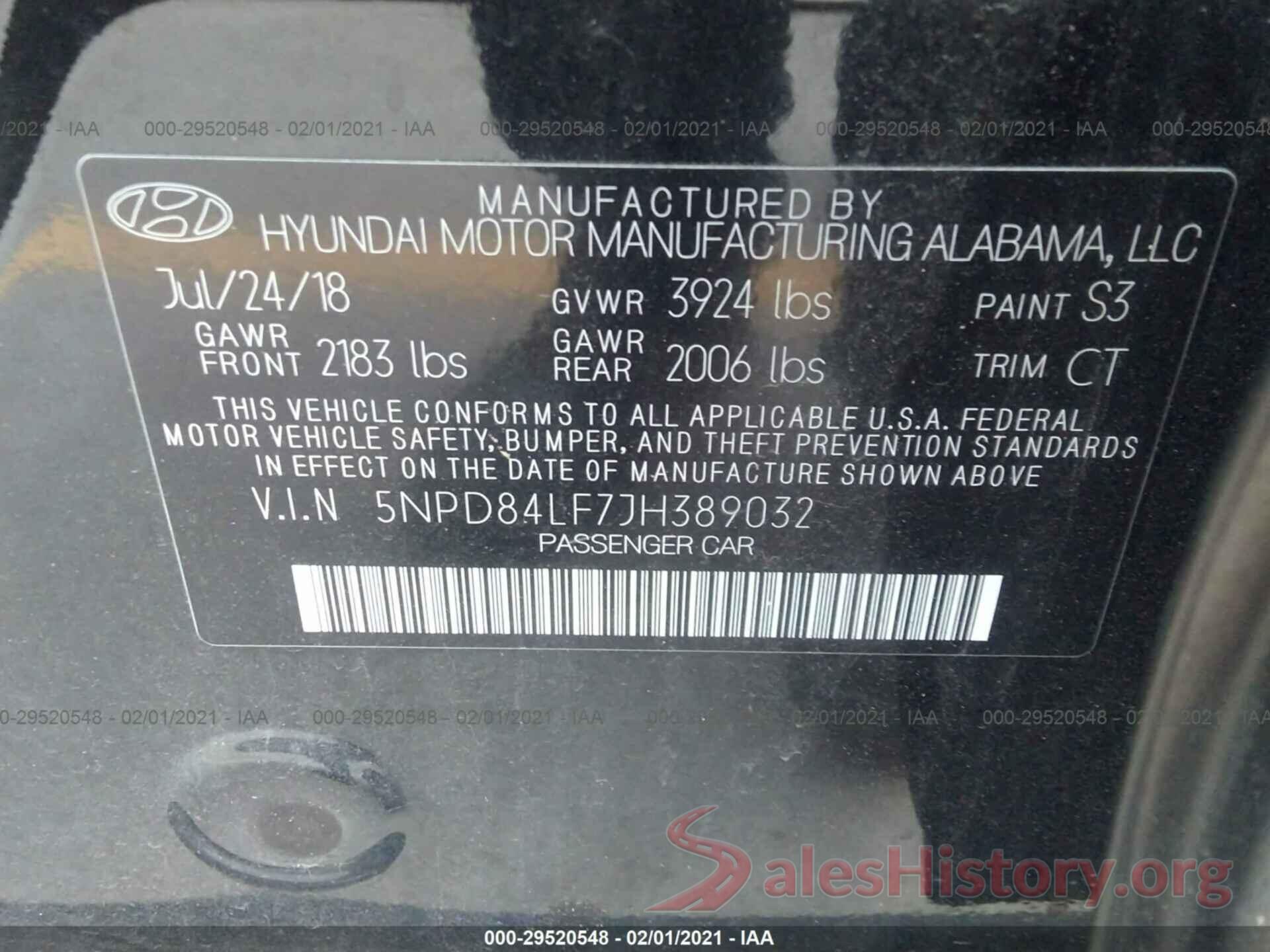 5NPD84LF7JH389032 2018 HYUNDAI ELANTRA