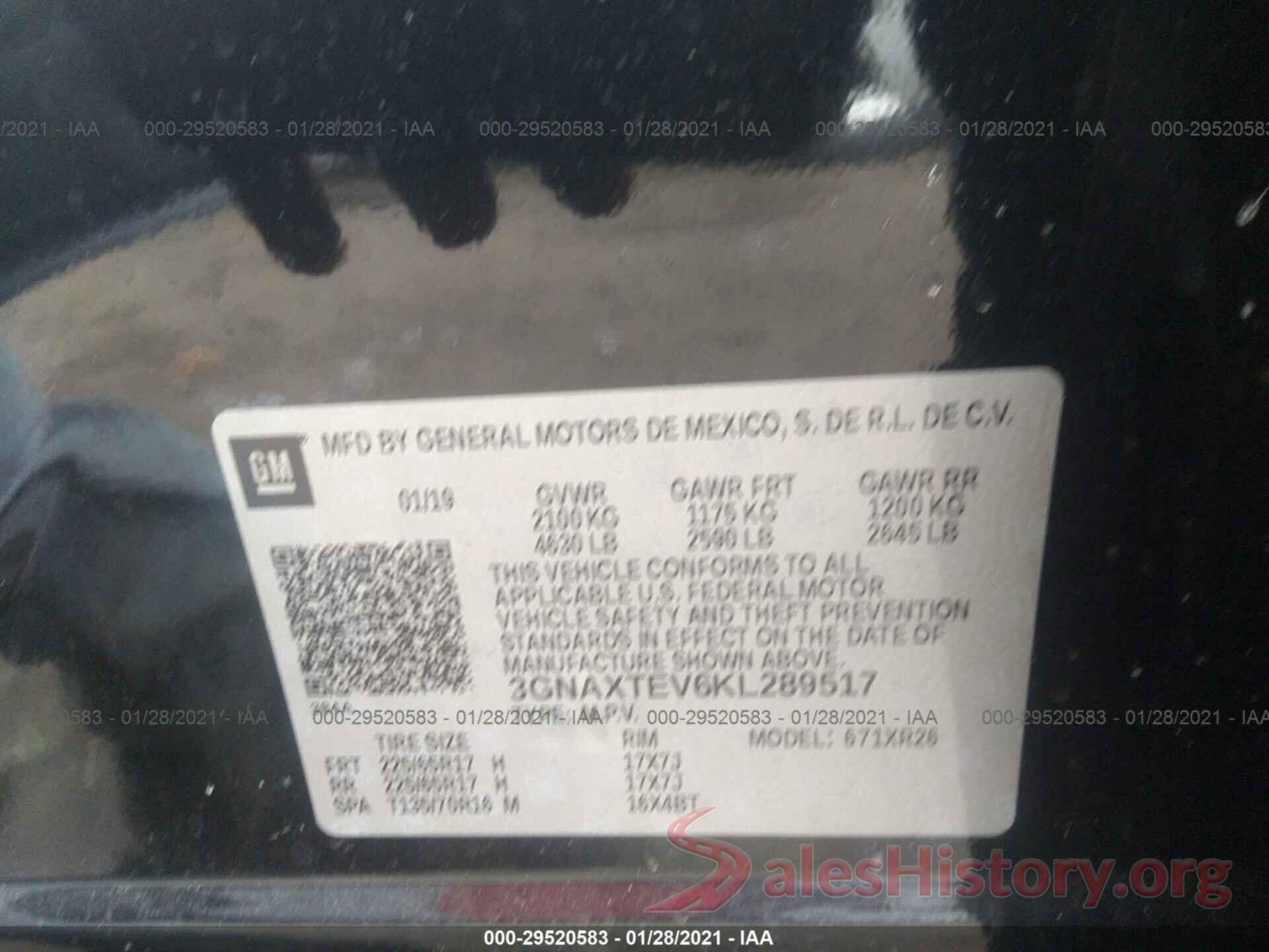 3GNAXTEV6KL289517 2019 CHEVROLET EQUINOX