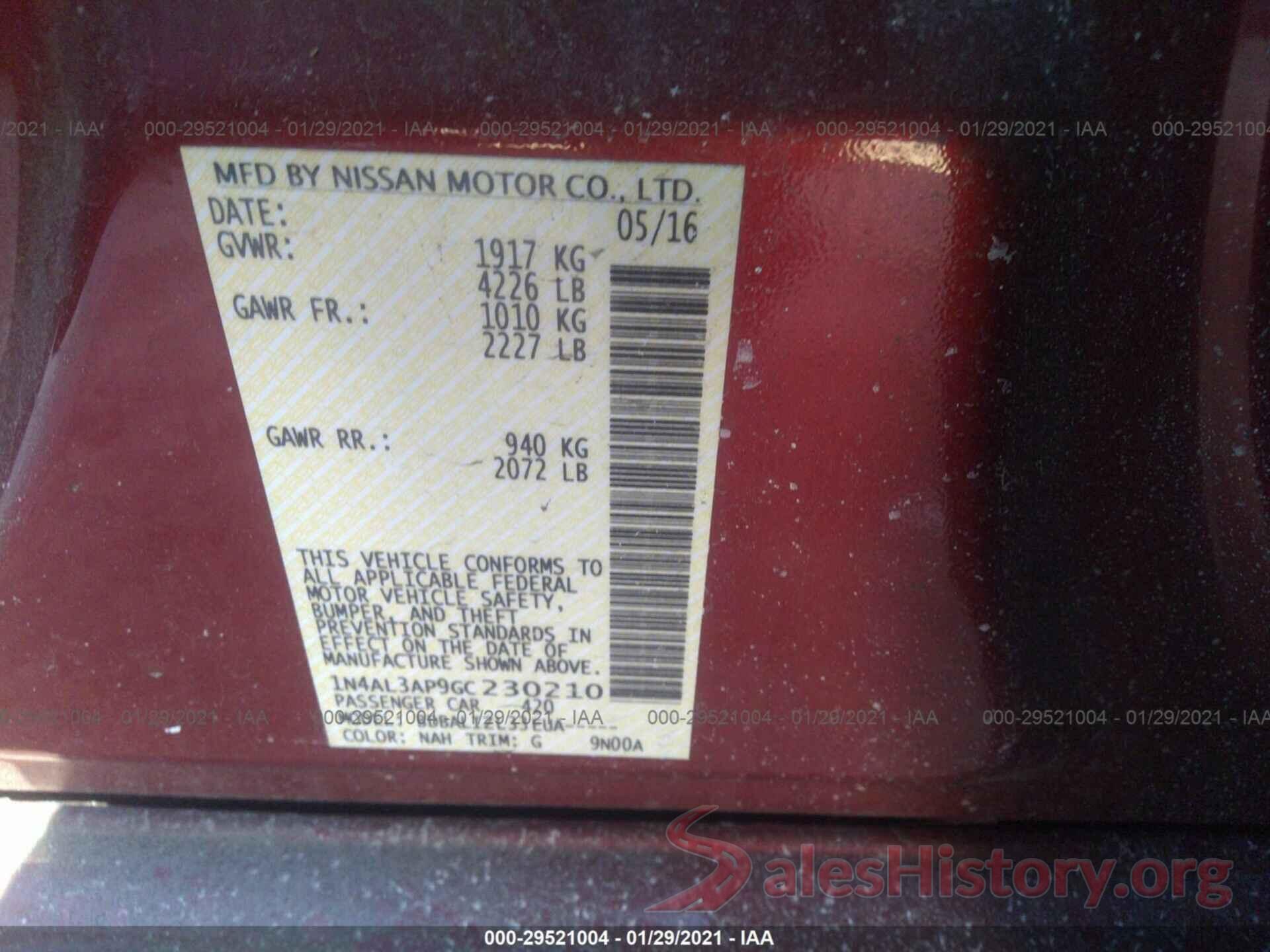 1N4AL3AP9GC230210 2016 NISSAN ALTIMA