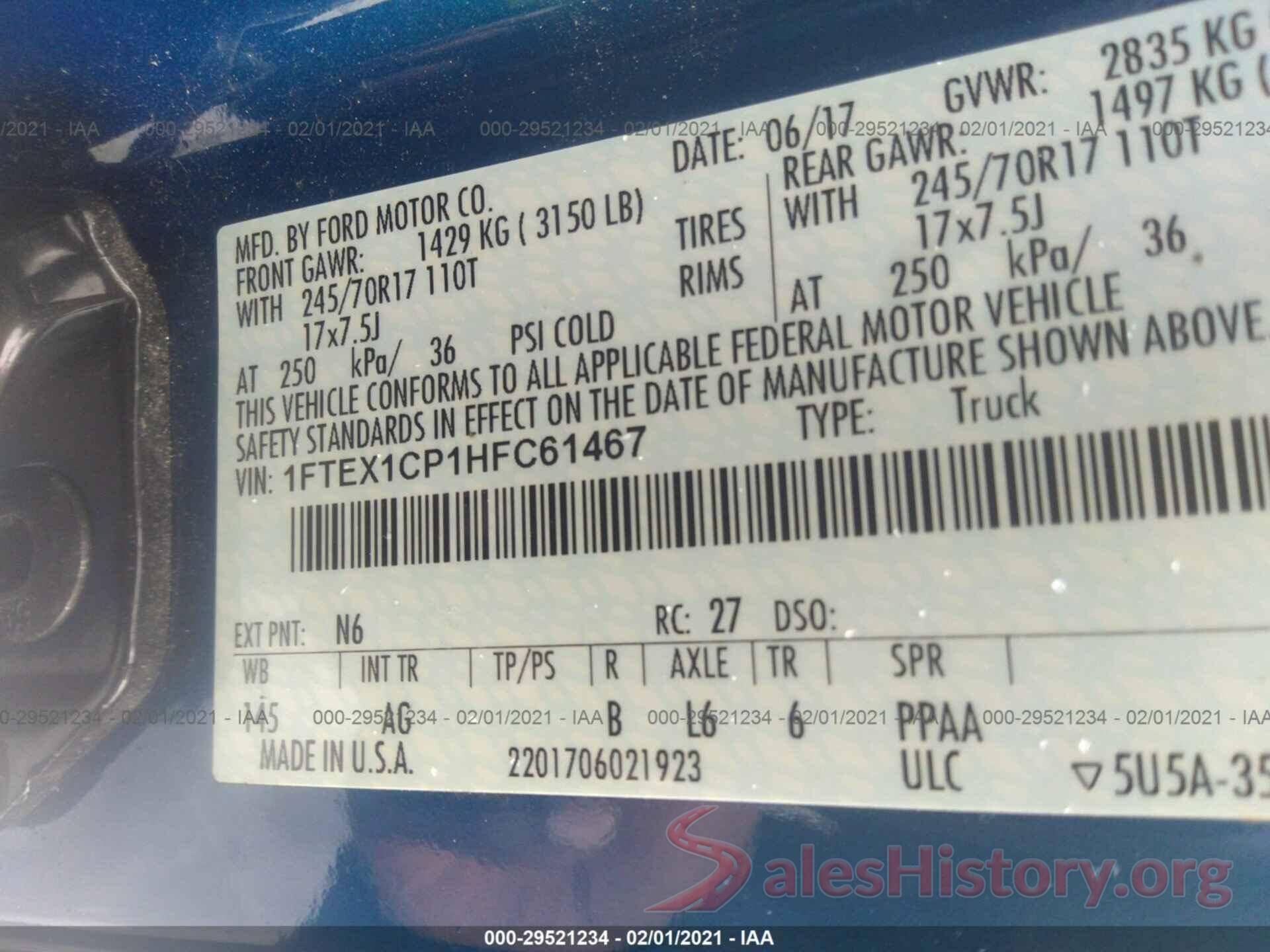 1FTEX1CP1HFC61467 2017 FORD F-150