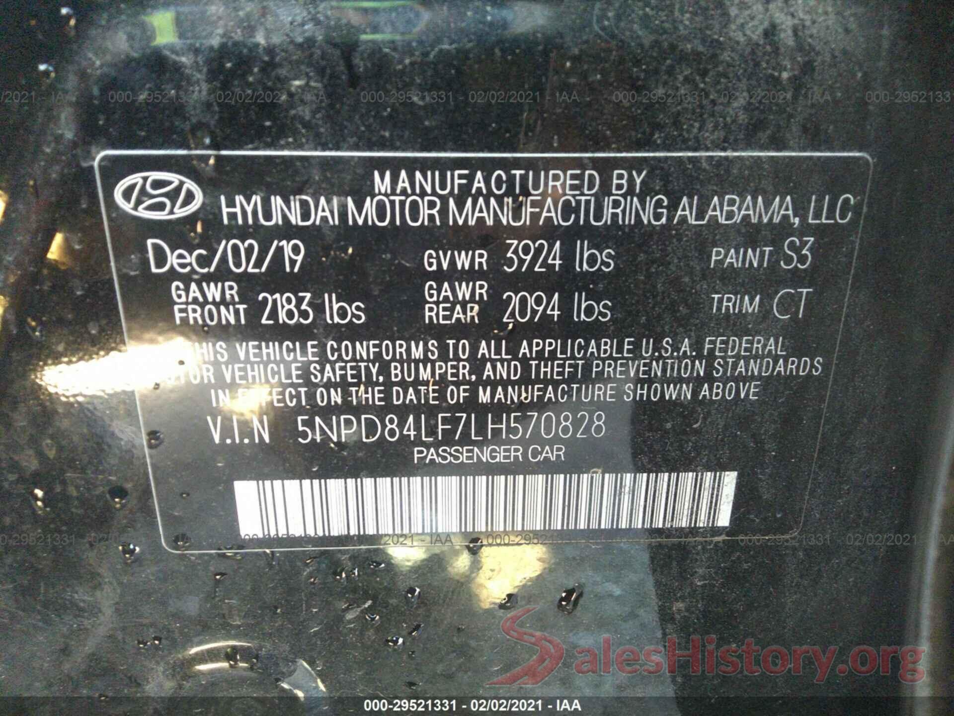 5NPD84LF7LH570828 2020 HYUNDAI ELANTRA