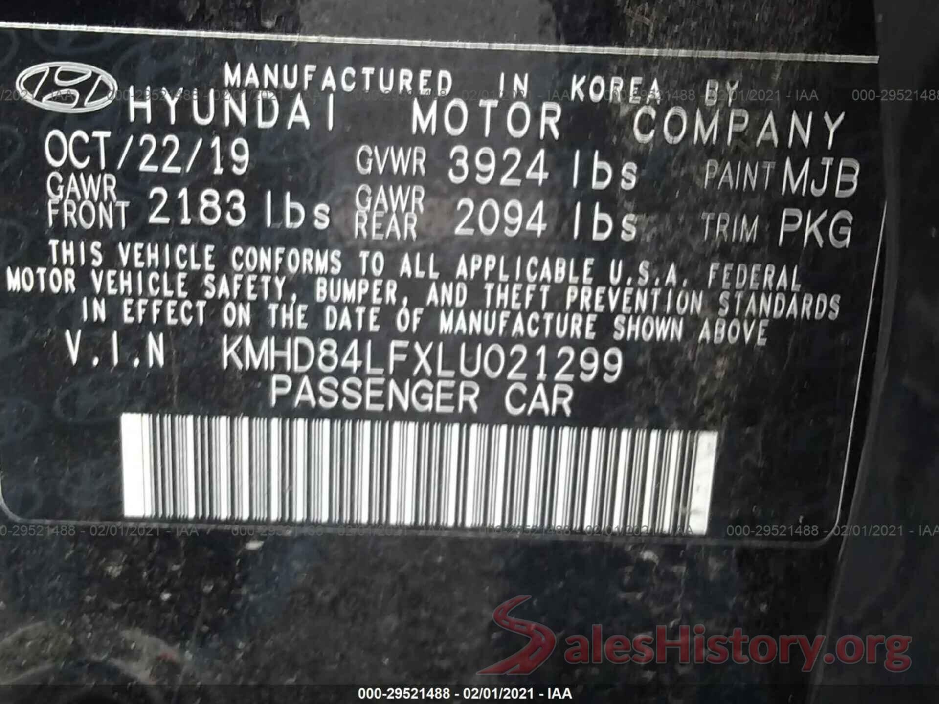 KMHD84LFXLU021299 2020 HYUNDAI ELANTRA