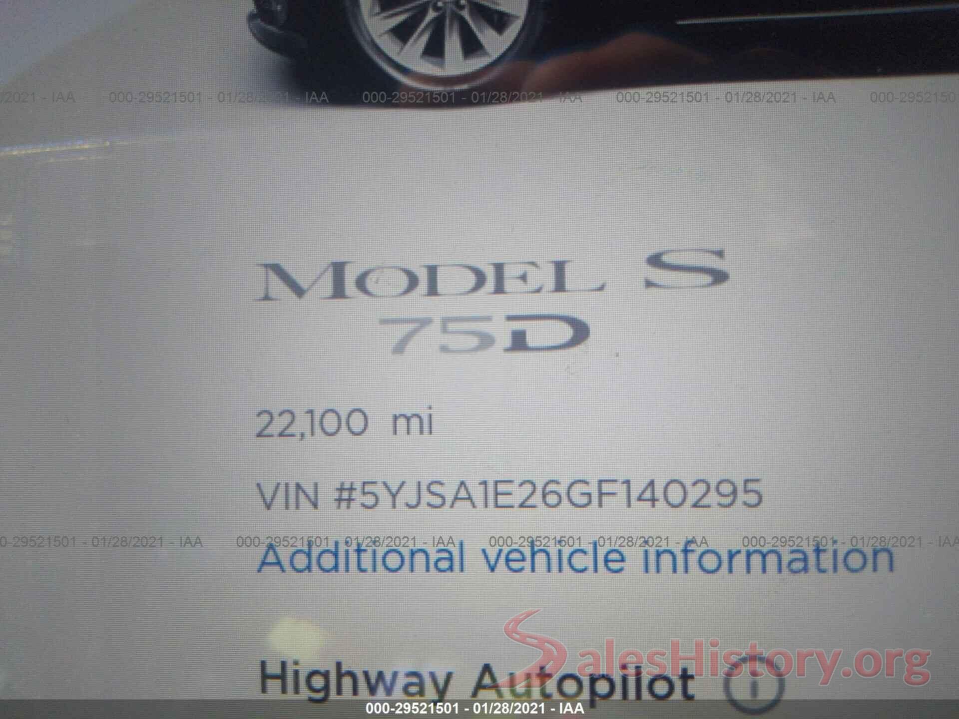 5YJSA1E26GF140295 2016 TESLA MODEL S