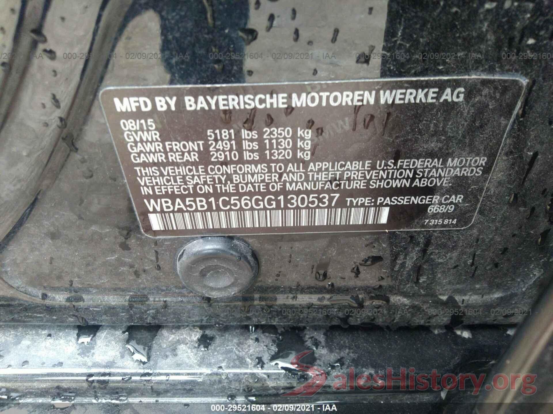 WBA5B1C56GG130537 2016 BMW 5 SERIES