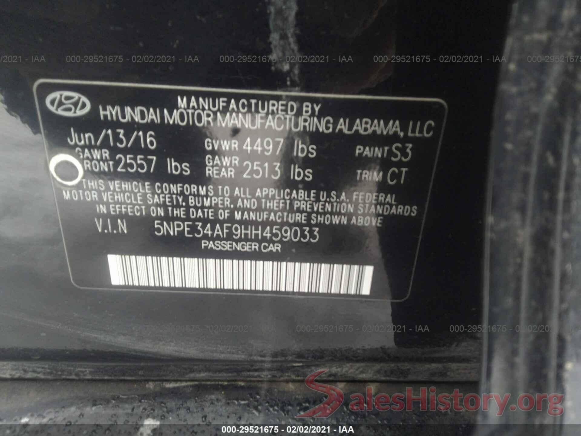 5NPE34AF9HH459033 2017 HYUNDAI SONATA