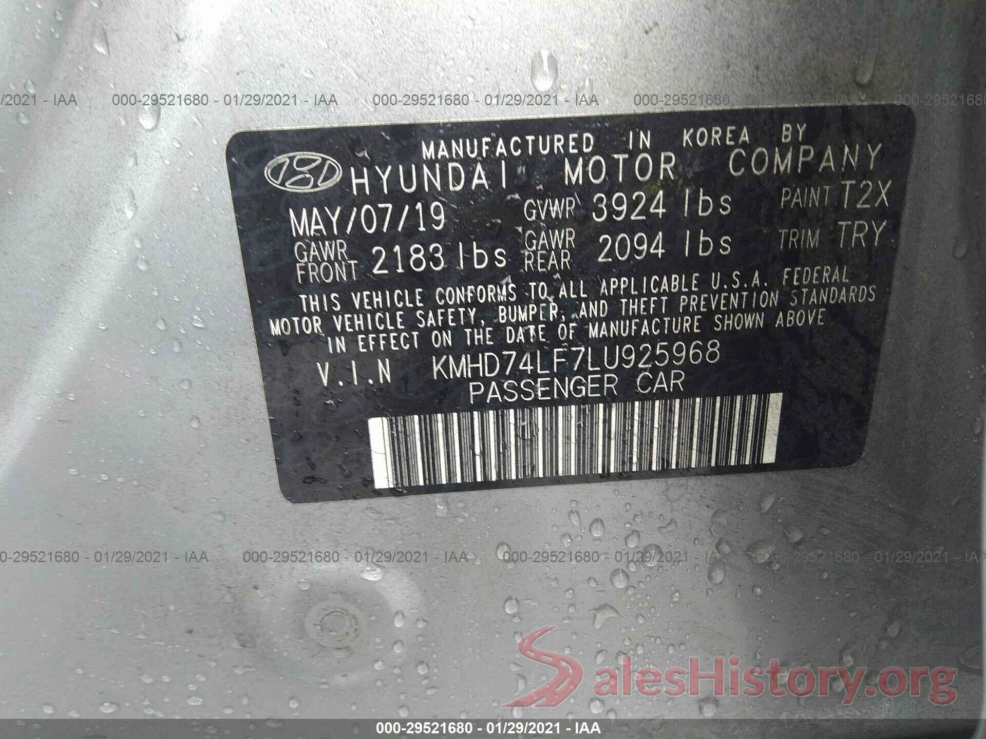 KMHD74LF7LU925968 2020 HYUNDAI ELANTRA