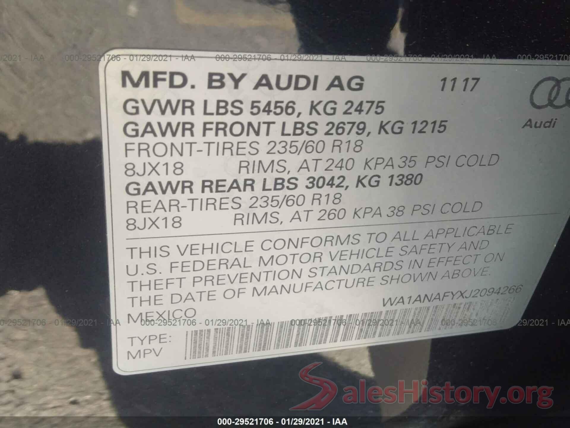 WA1ANAFYXJ2094266 2018 AUDI Q5