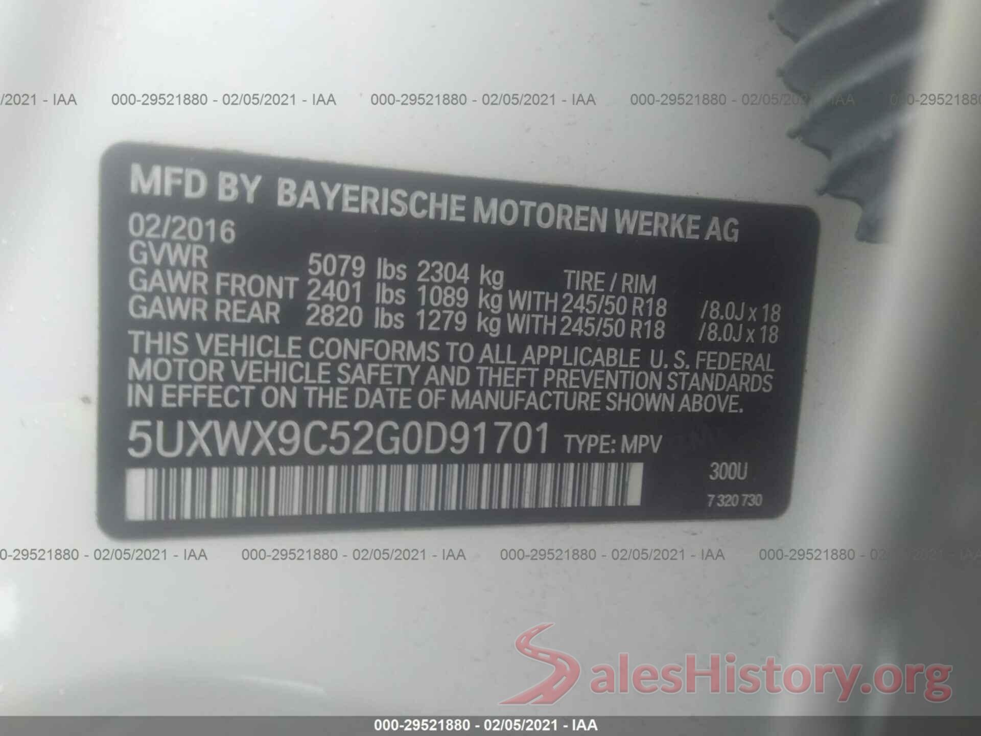 5UXWX9C52G0D91701 2016 BMW X3