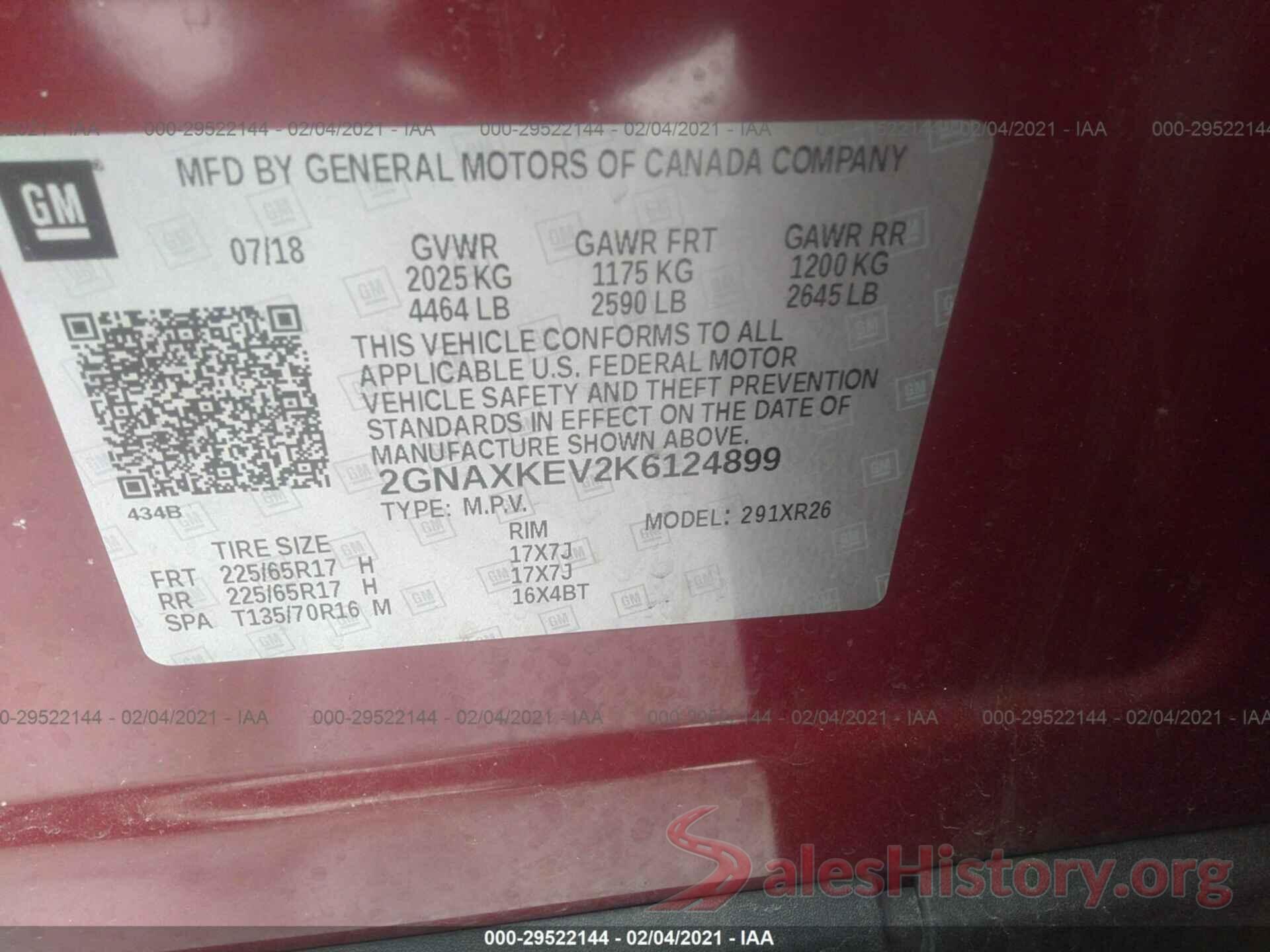 2GNAXKEV2K6124899 2019 CHEVROLET EQUINOX