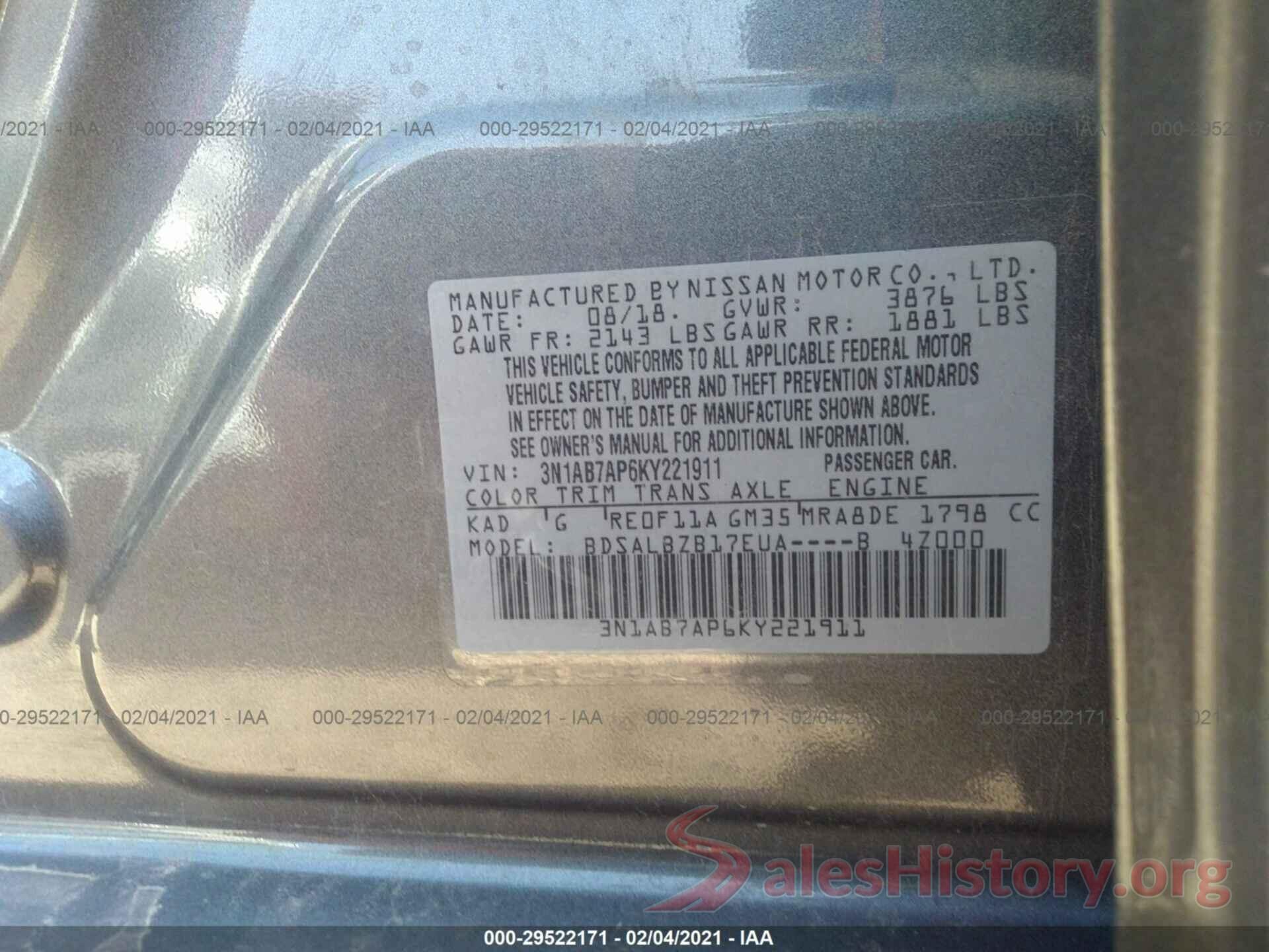 3N1AB7AP6KY221911 2019 NISSAN SENTRA