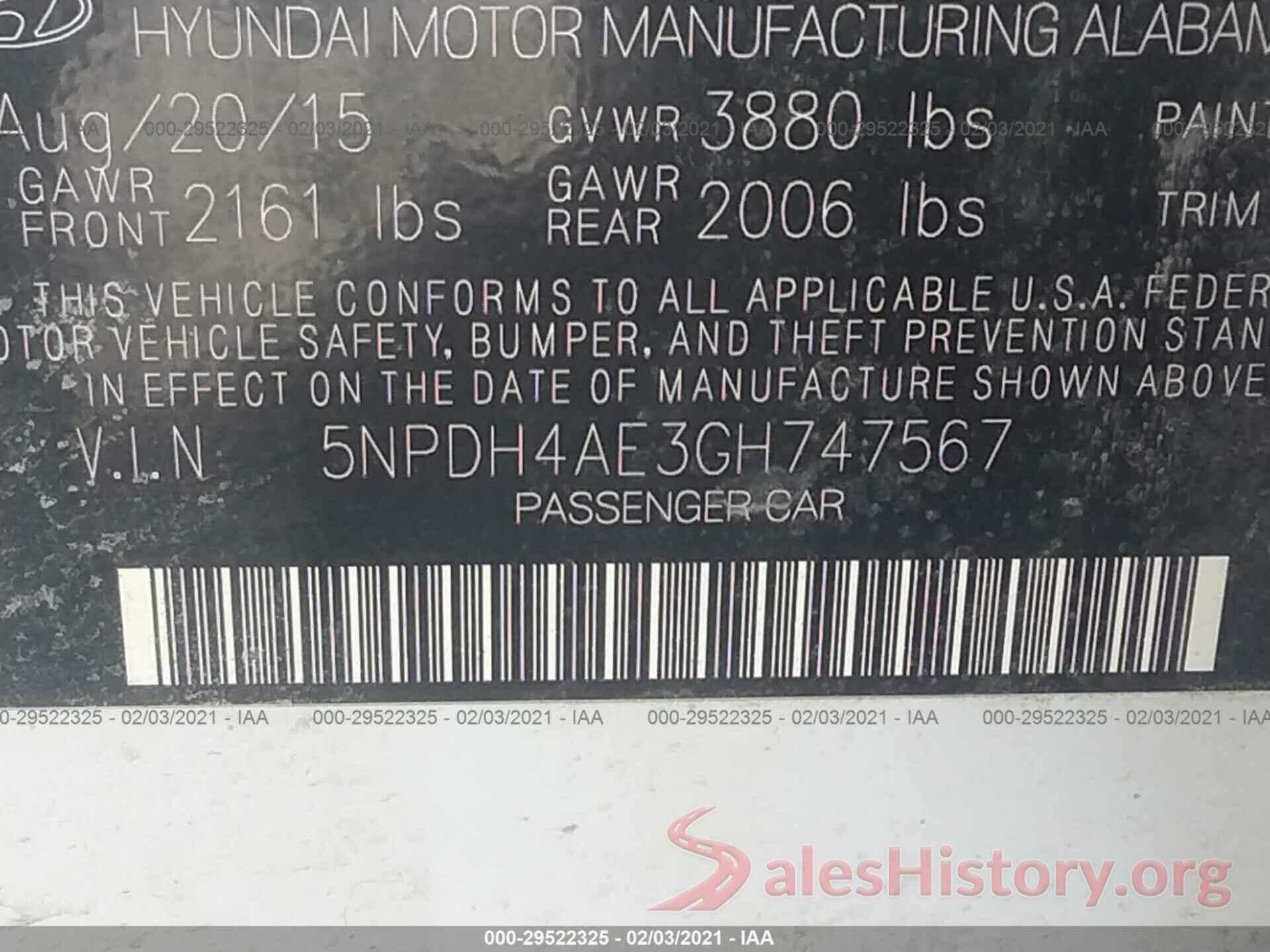 5NPDH4AE3GH747567 2016 HYUNDAI ELANTRA