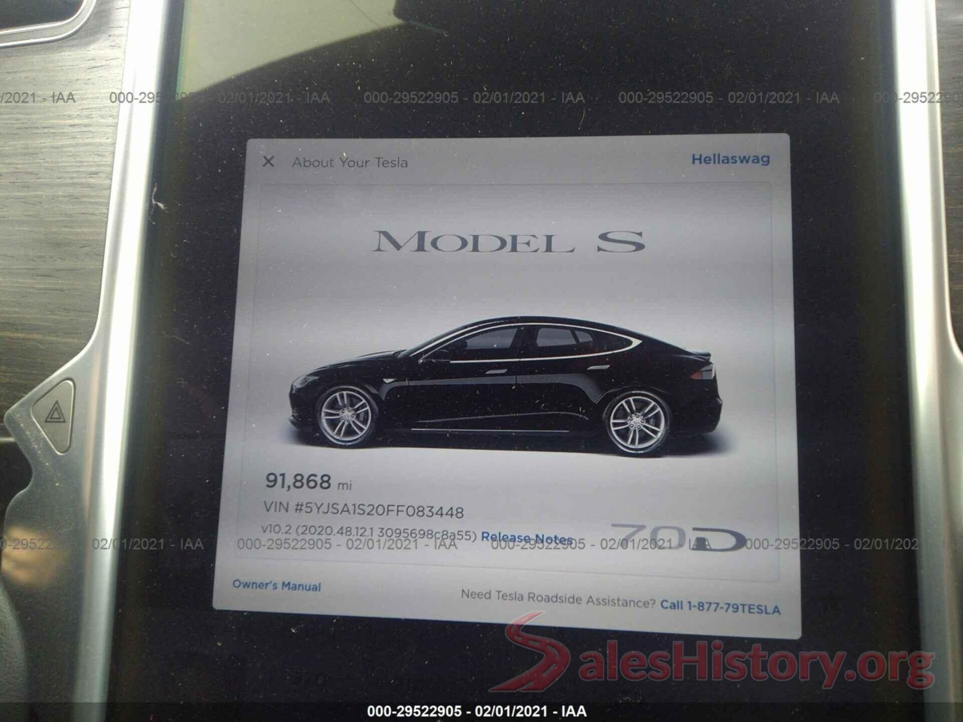 5YJSA1S20FF083448 2015 TESLA MODEL S