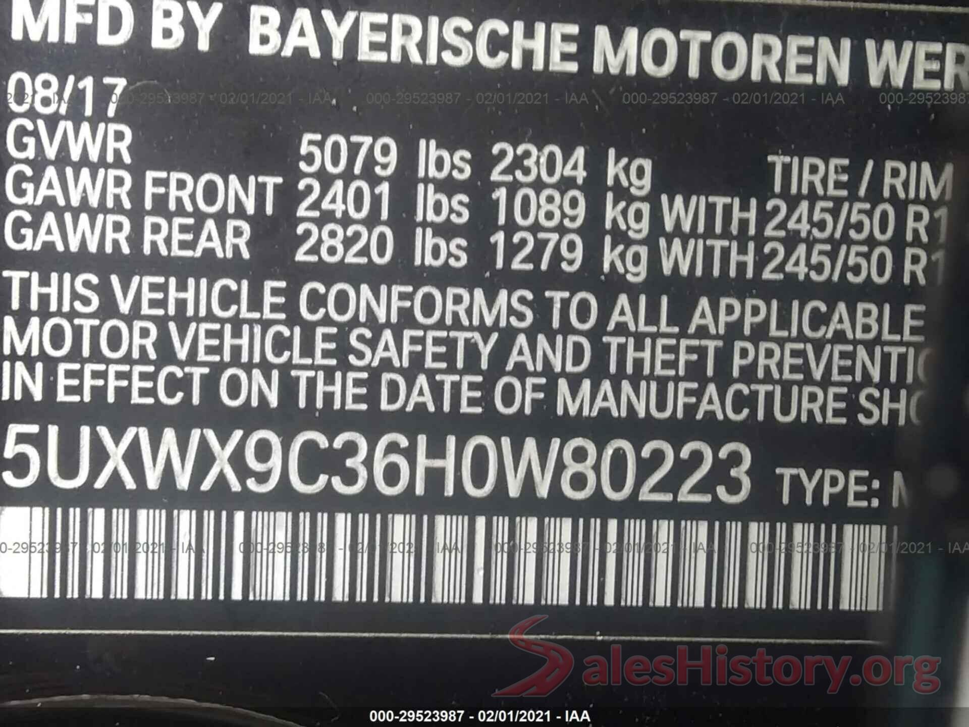 5UXWX9C36H0W80223 2017 BMW X3