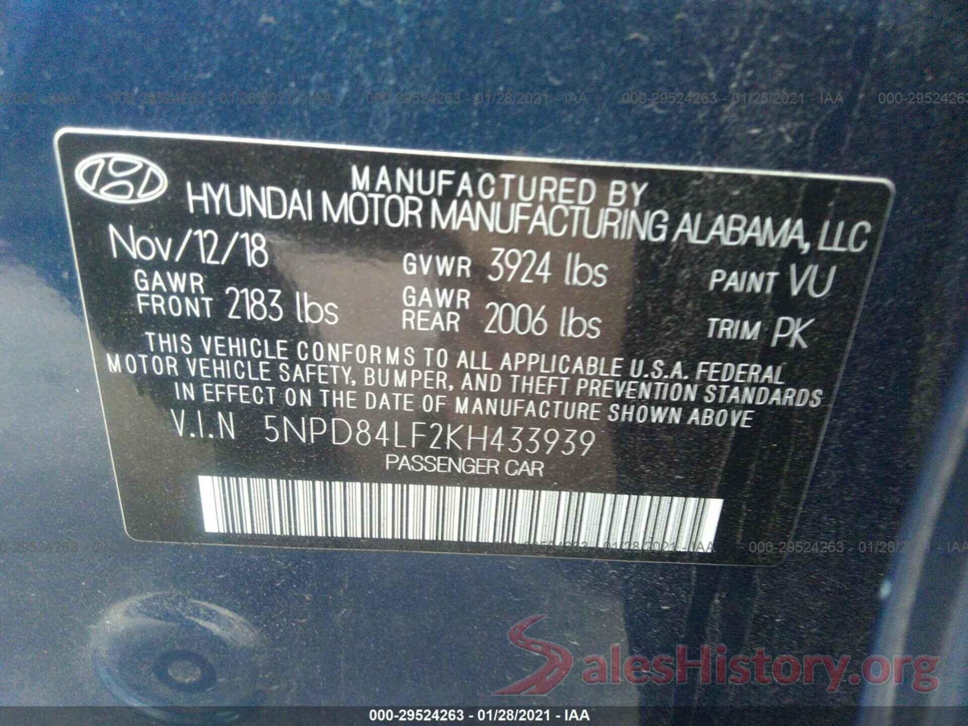 5NPD84LF2KH433939 2019 HYUNDAI ELANTRA