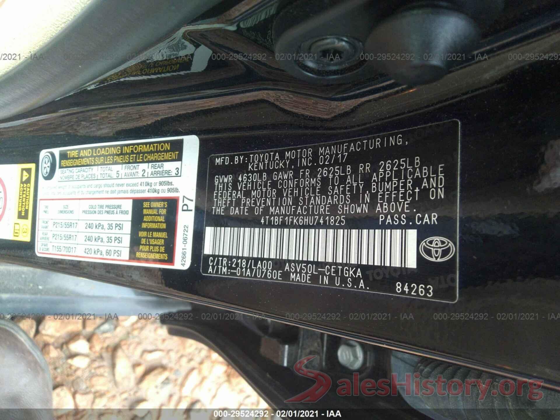 4T1BF1FK6HU741825 2017 TOYOTA CAMRY