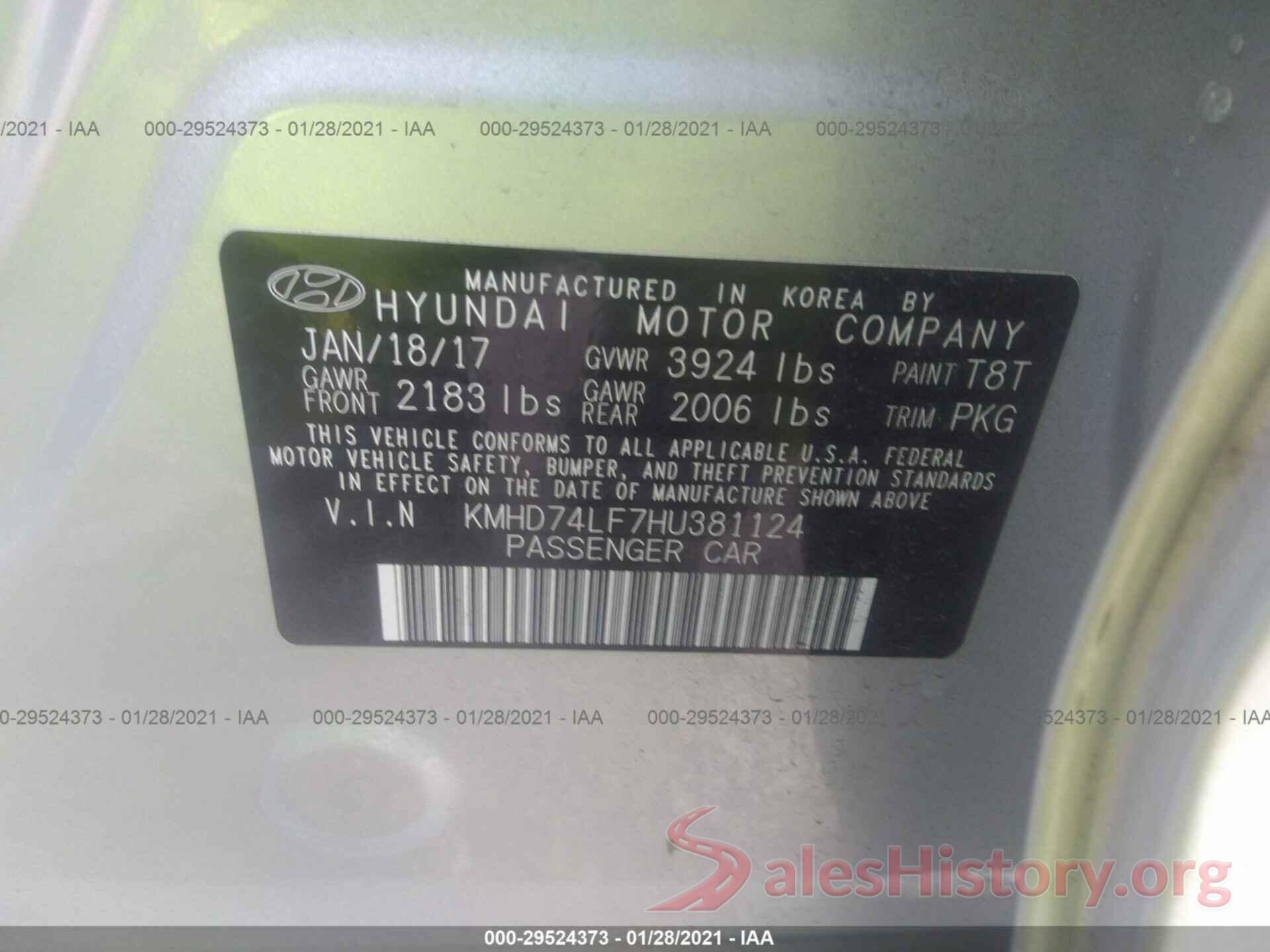 KMHD74LF7HU381124 2017 HYUNDAI ELANTRA