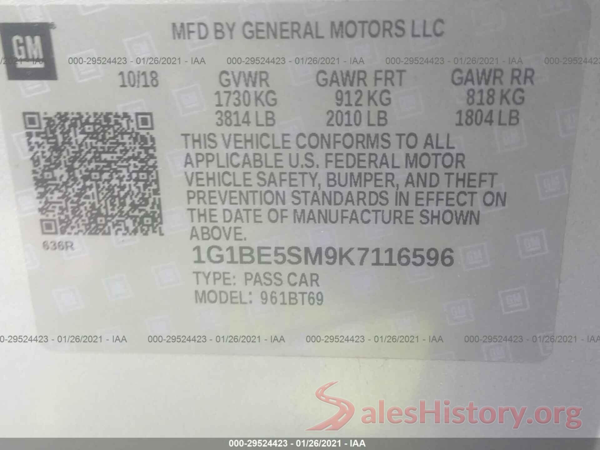 1G1BE5SM9K7116596 2019 CHEVROLET CRUZE