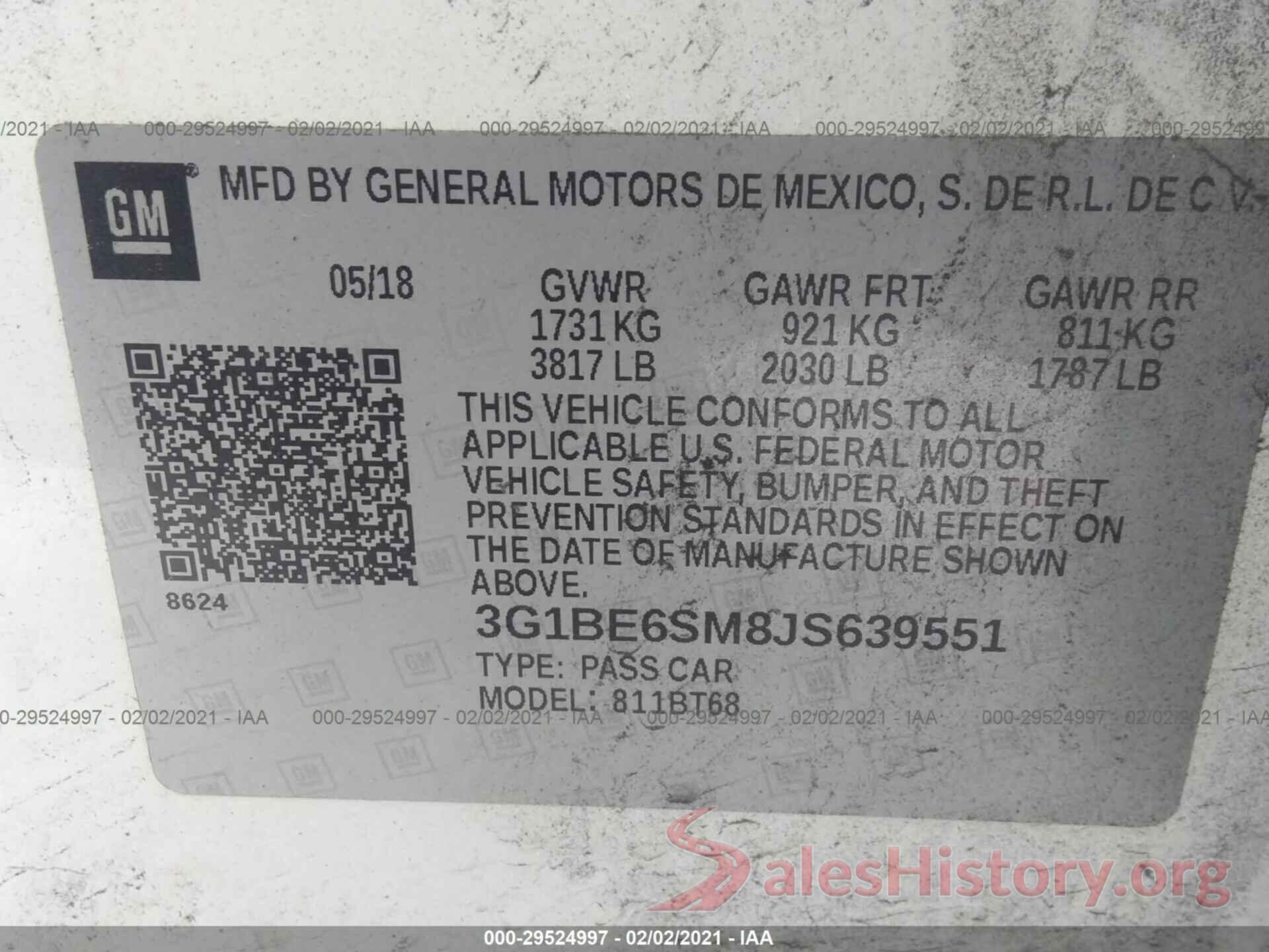 3G1BE6SM8JS639551 2018 CHEVROLET CRUZE