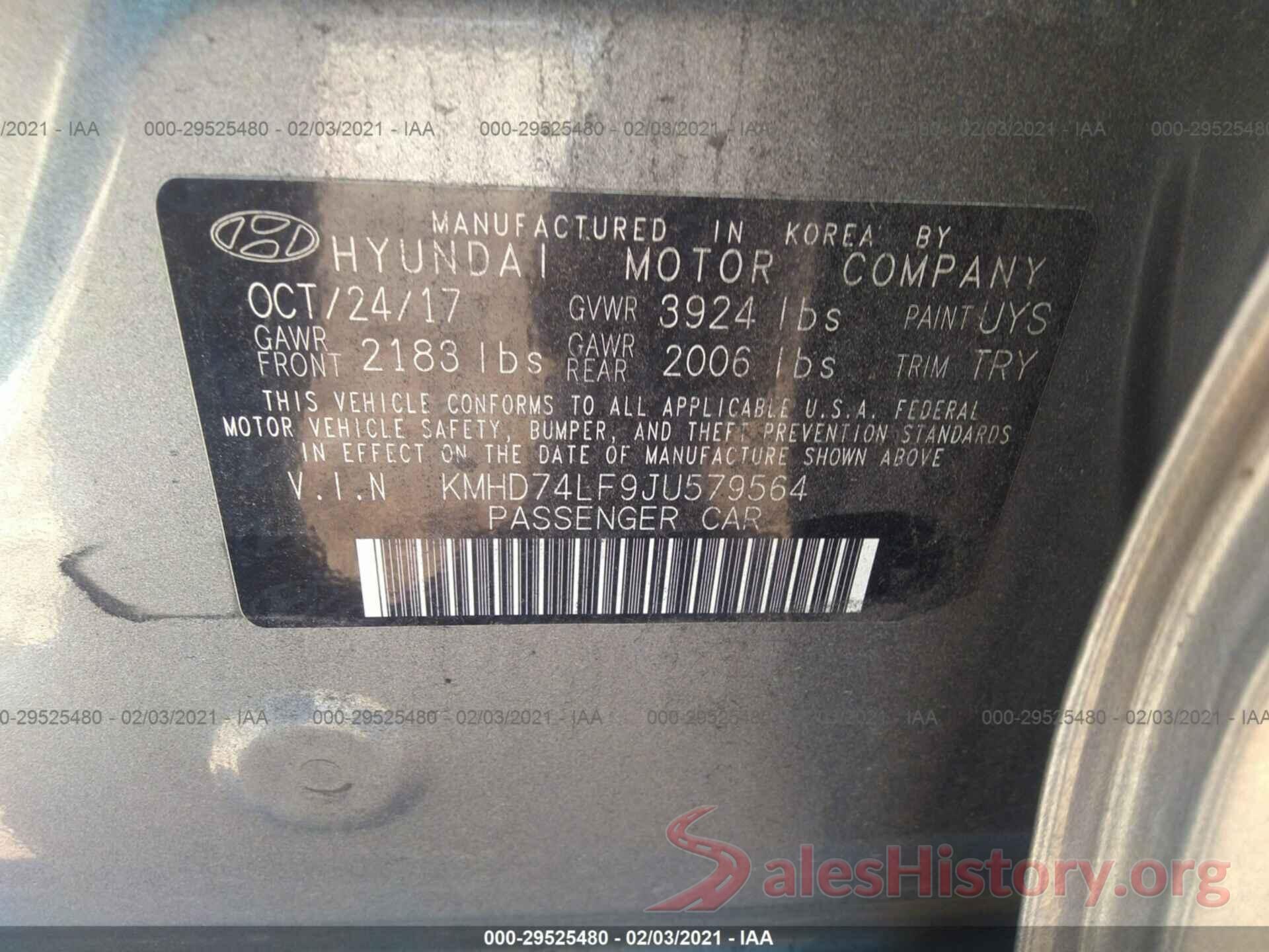 KMHD74LF9JU579564 2018 HYUNDAI ELANTRA