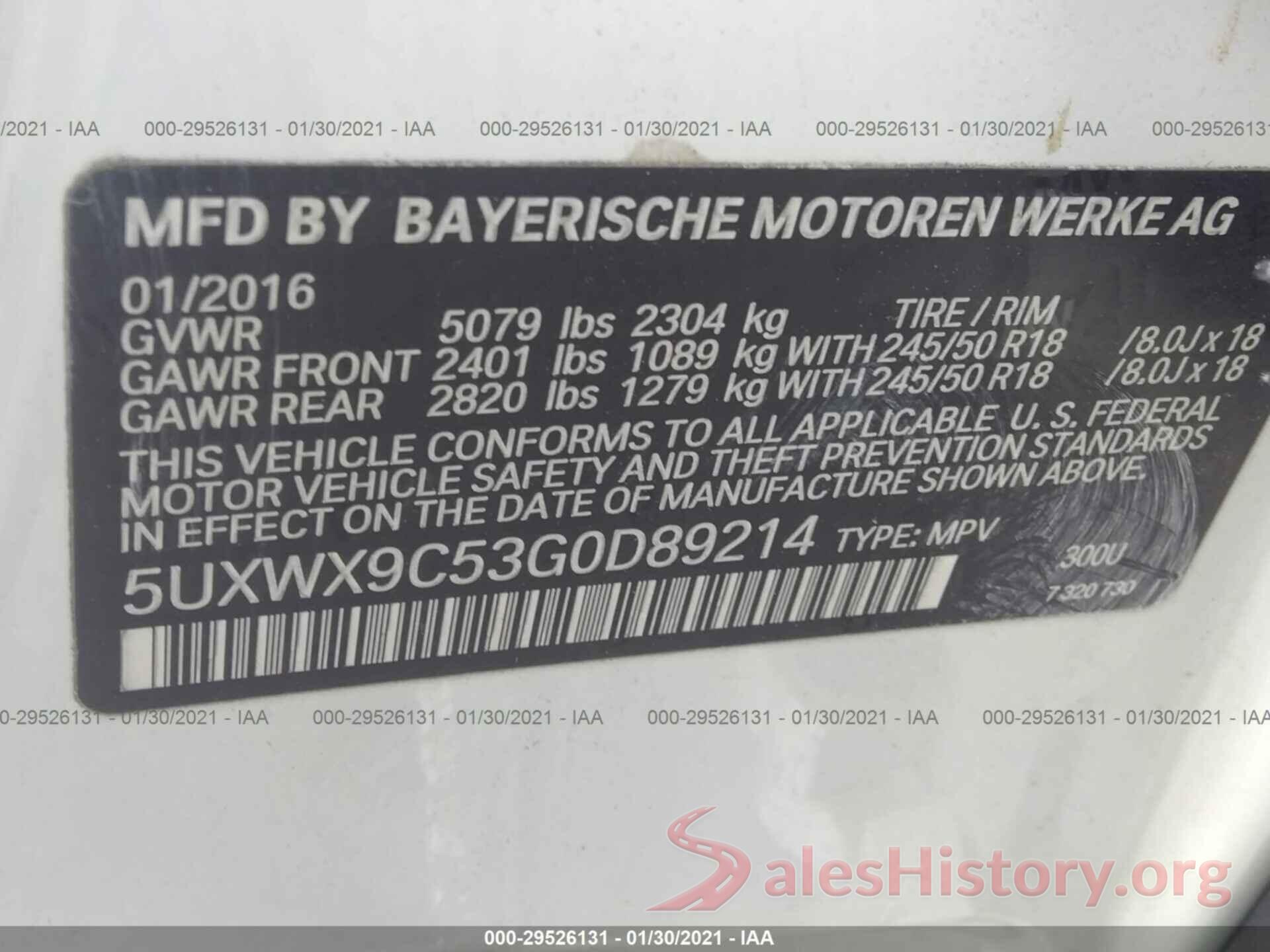 5UXWX9C53G0D89214 2016 BMW X3