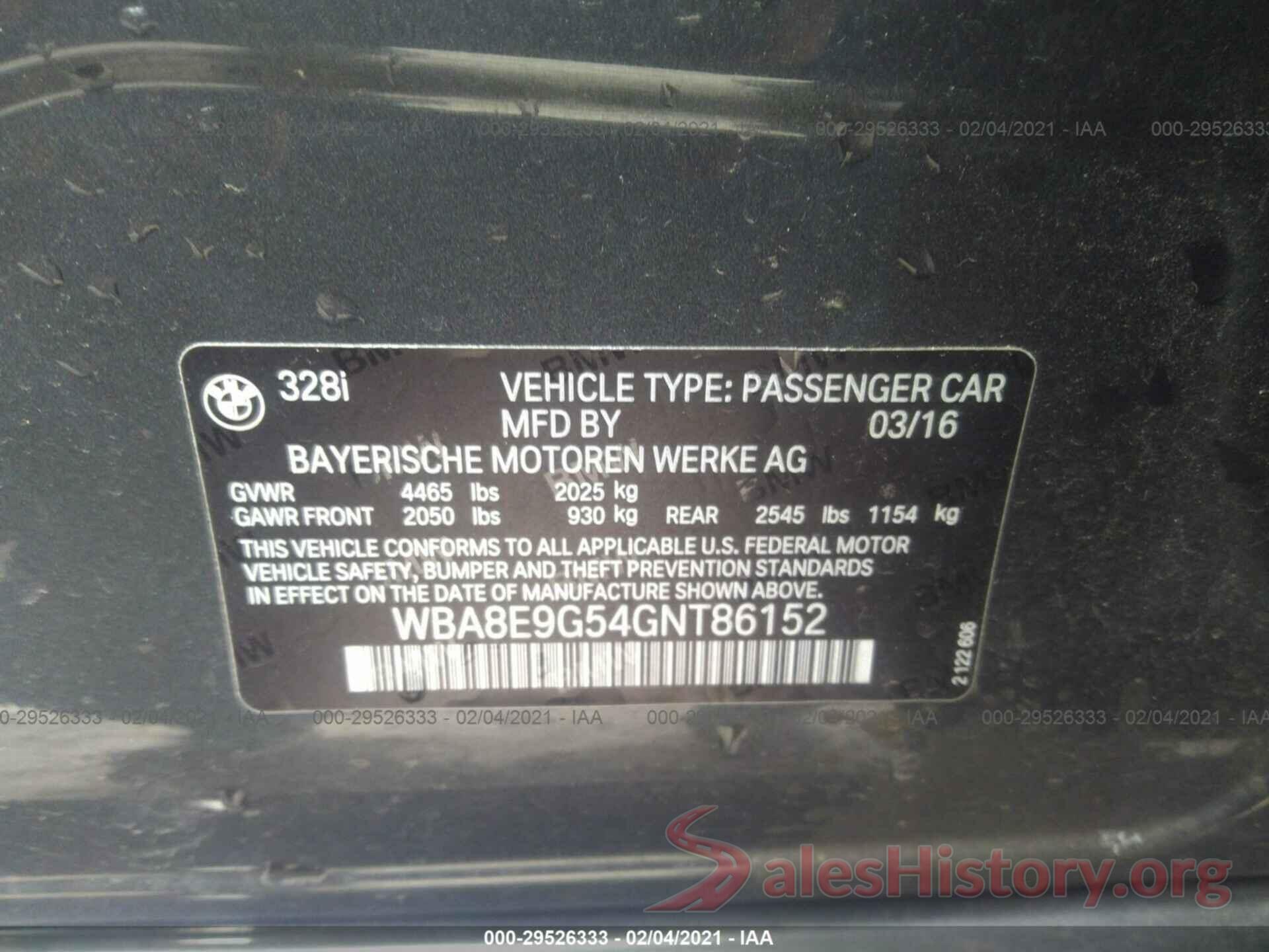 WBA8E9G54GNT86152 2016 BMW 3 SERIES