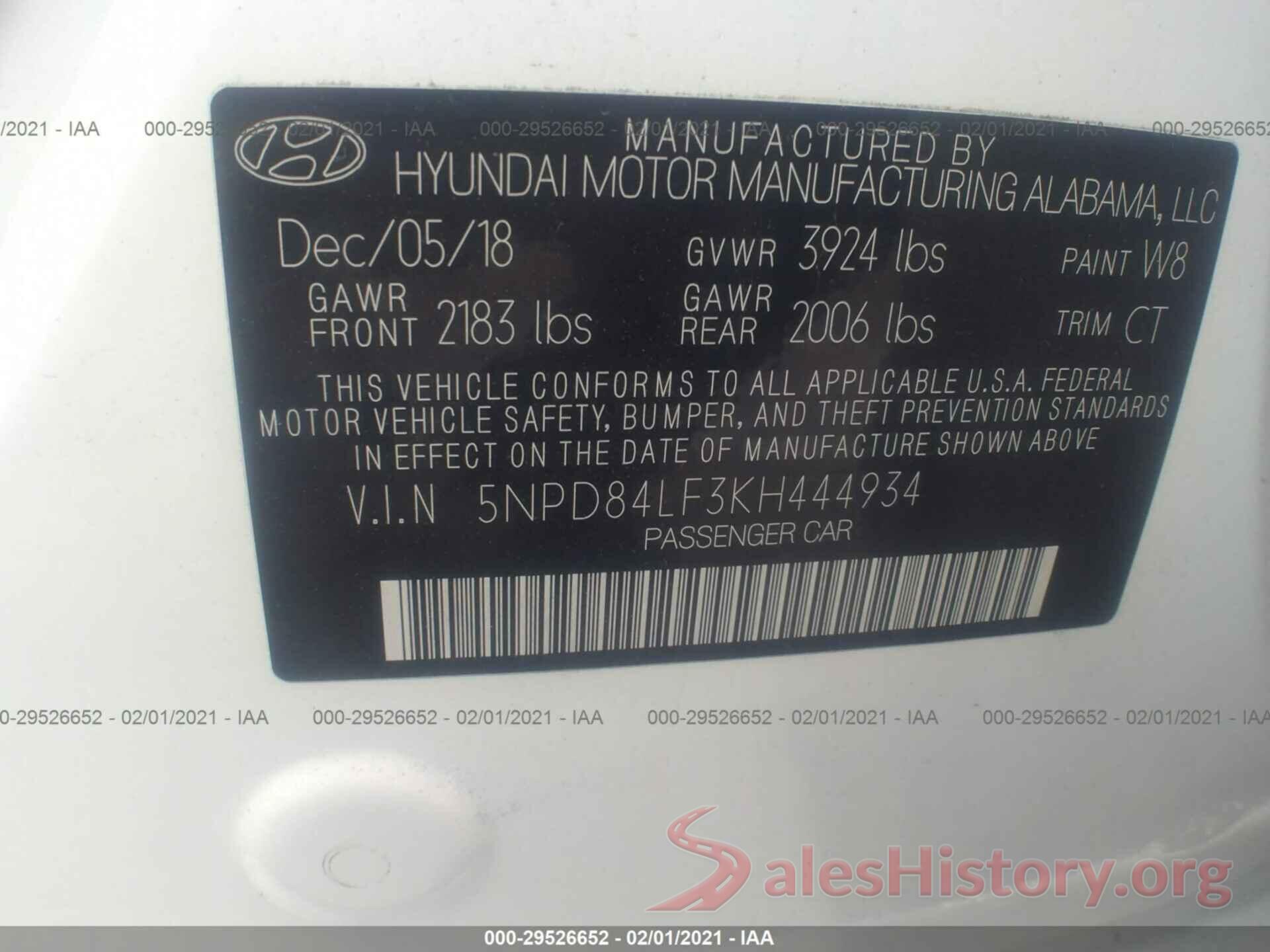 5NPD84LF3KH444934 2019 HYUNDAI ELANTRA