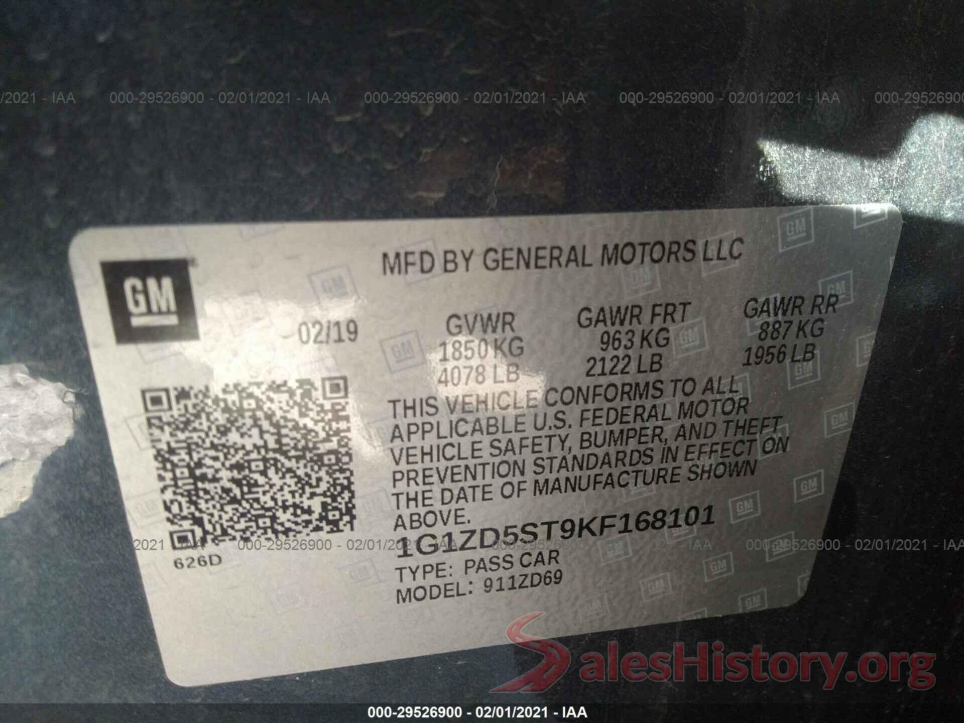 1G1ZD5ST9KF168101 2019 CHEVROLET MALIBU