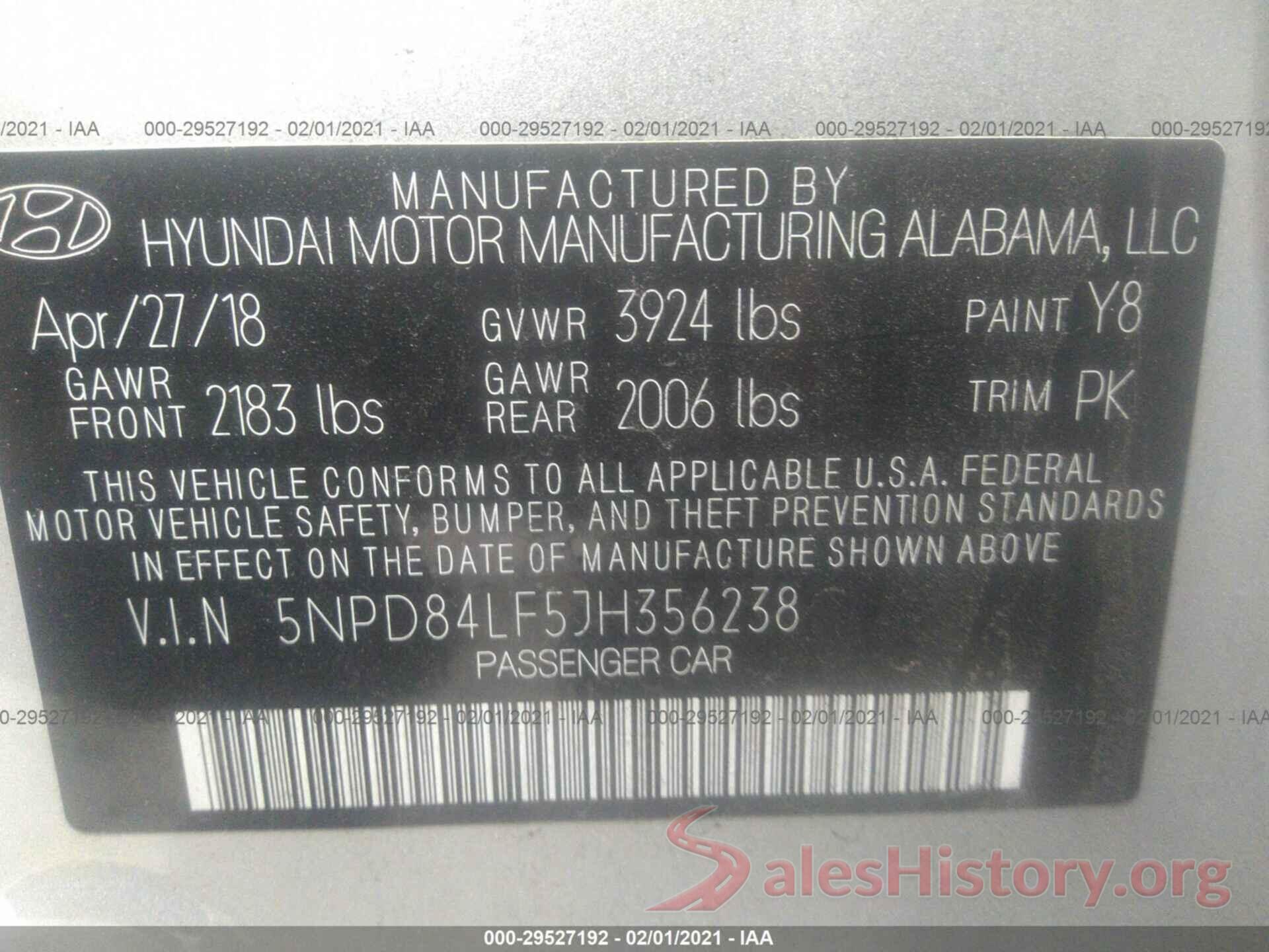 5NPD84LF5JH356238 2018 HYUNDAI ELANTRA