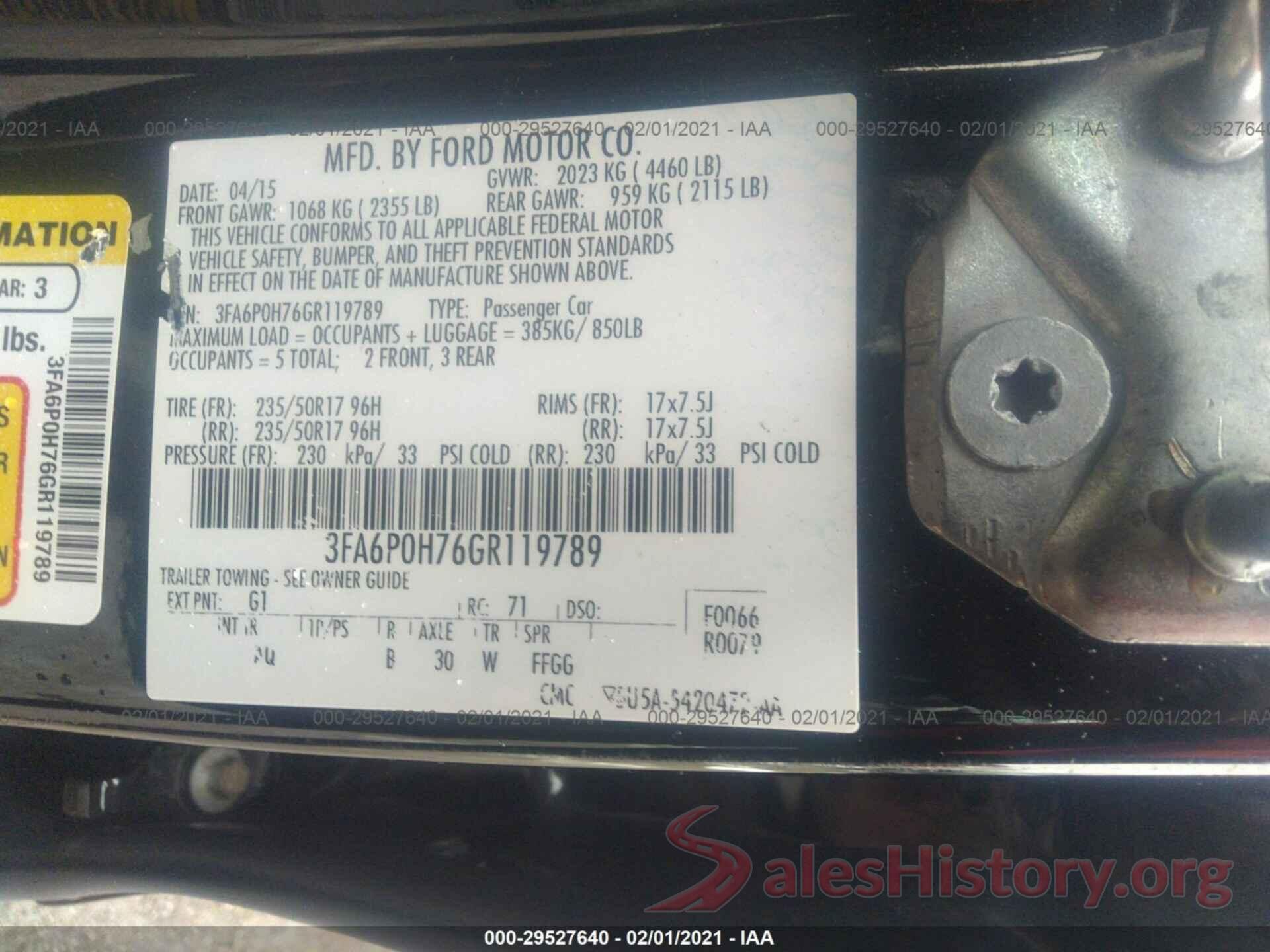 3FA6P0H76GR119789 2016 FORD FUSION