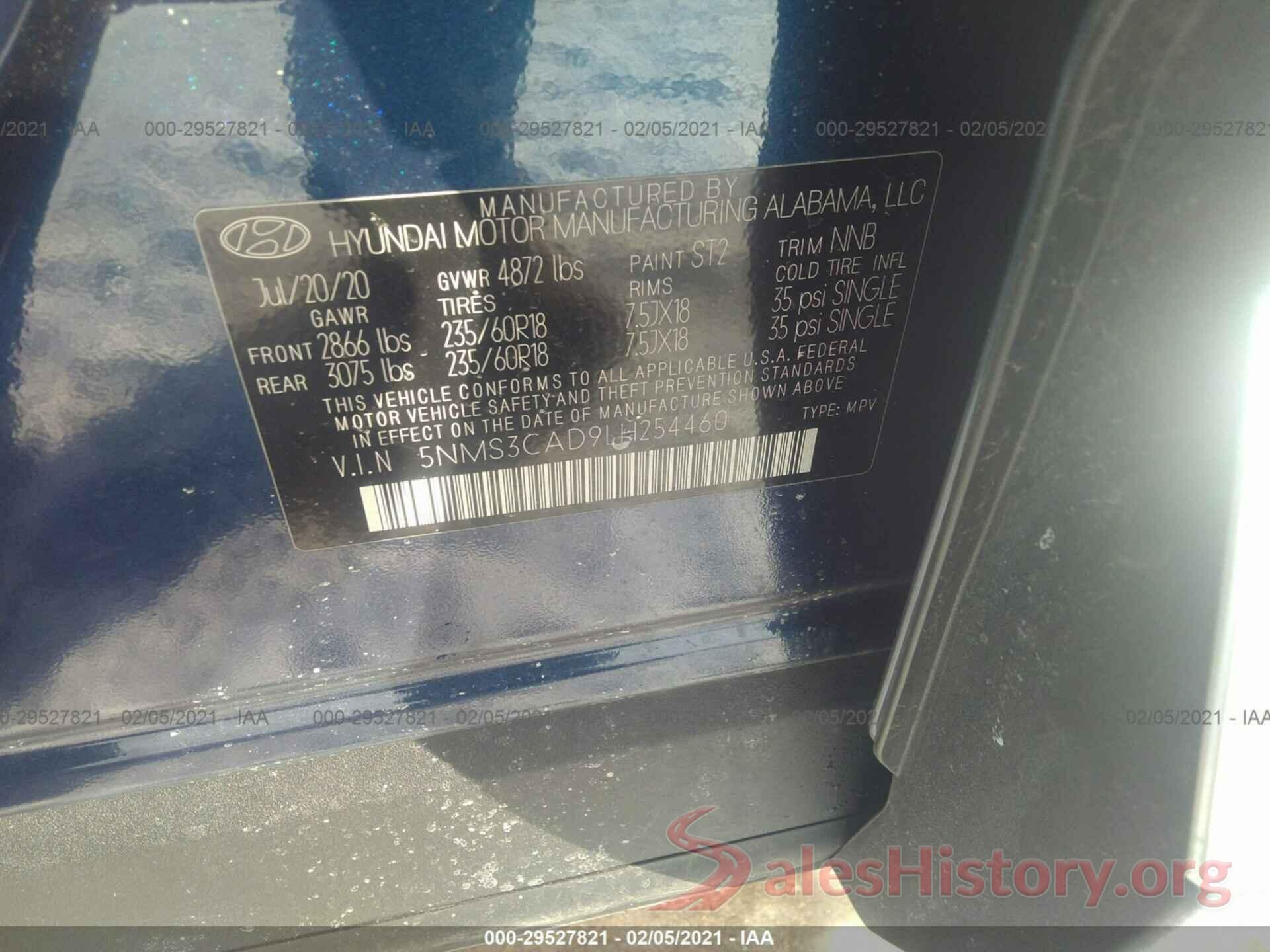 5NMS3CAD9LH254460 2020 HYUNDAI SANTA FE