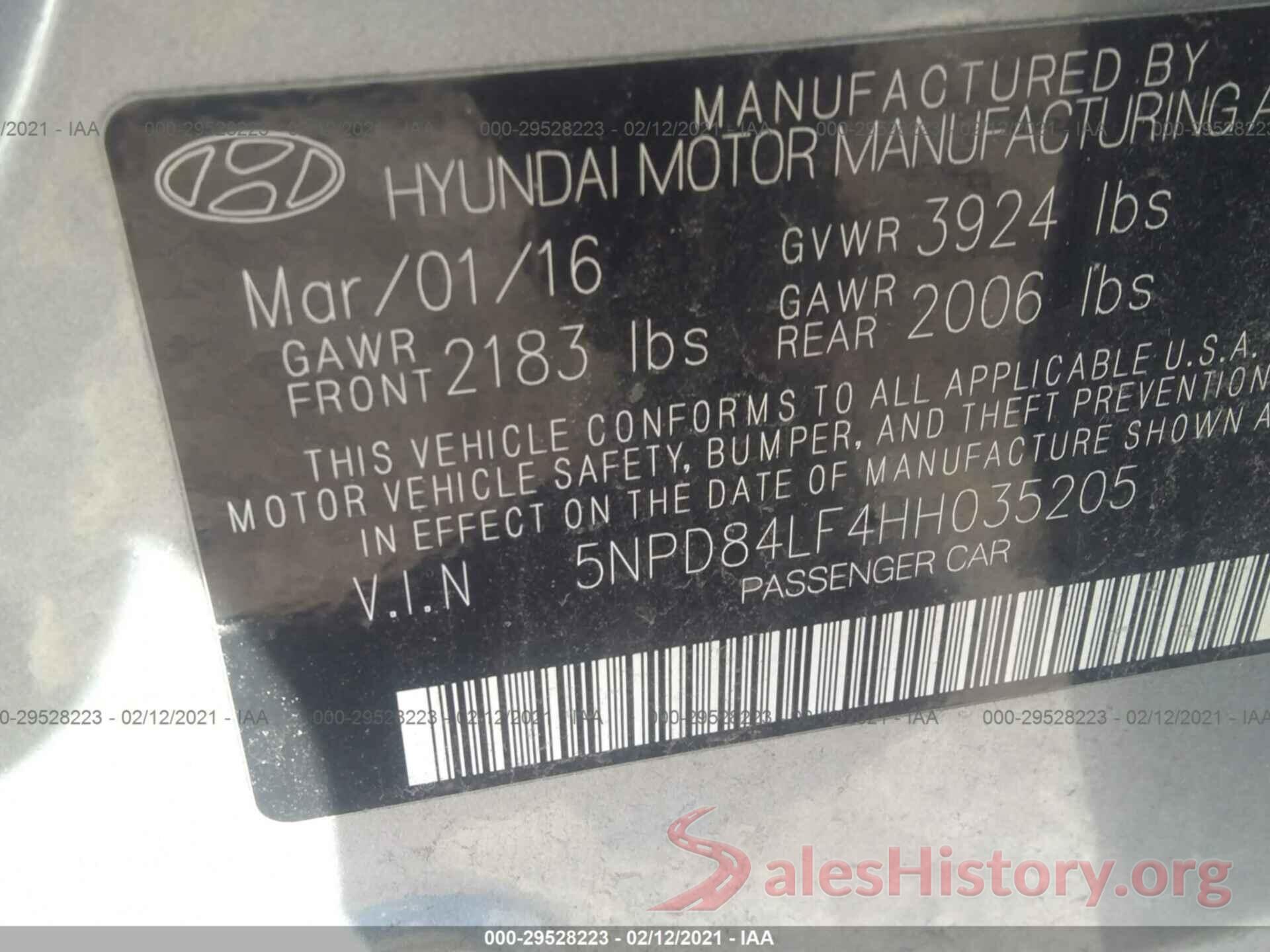 5NPD84LF4HH035205 2017 HYUNDAI ELANTRA