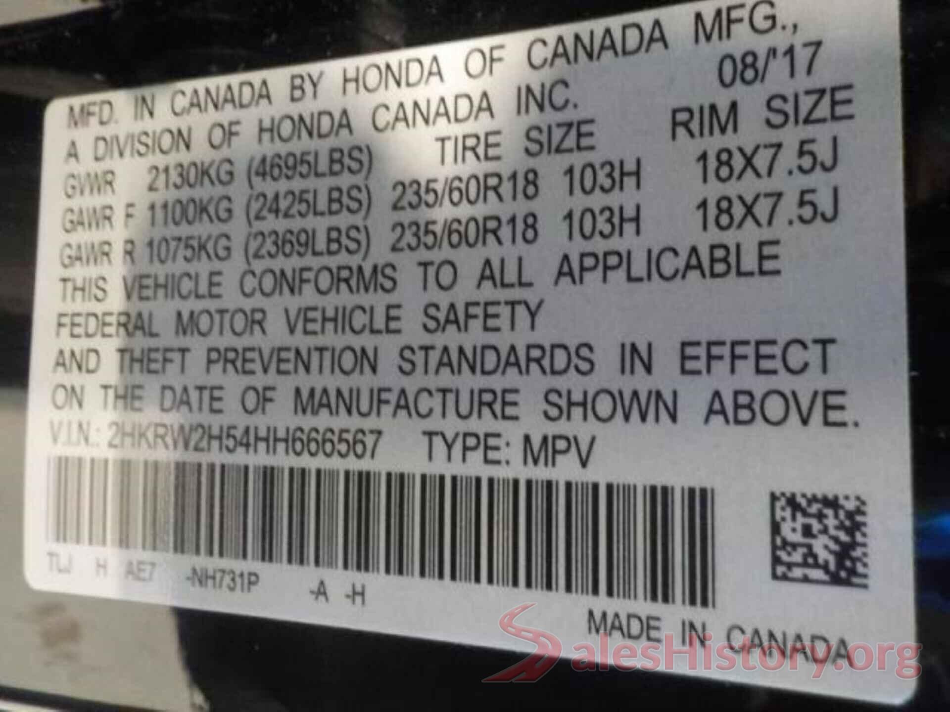 2HKRW2H54HH666567 2017 HONDA CR-V