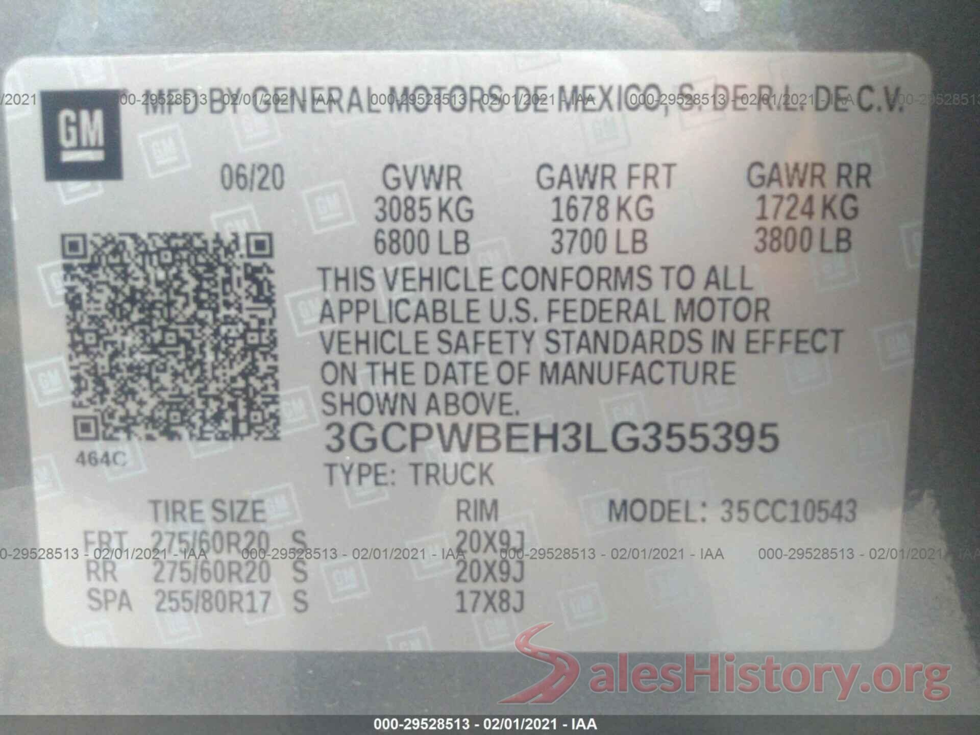 3GCPWBEH3LG355395 2020 CHEVROLET SILVERADO 1500