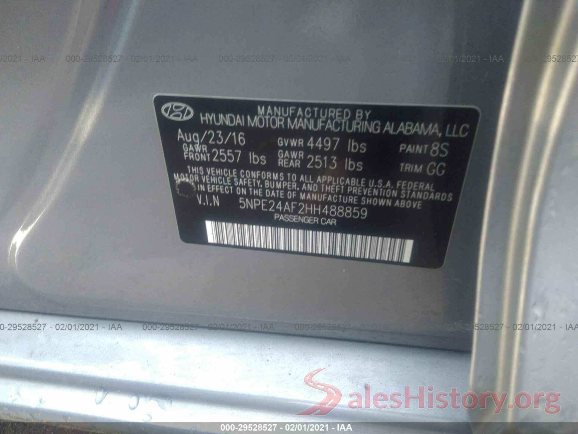 5NPE24AF2HH488859 2017 HYUNDAI SONATA