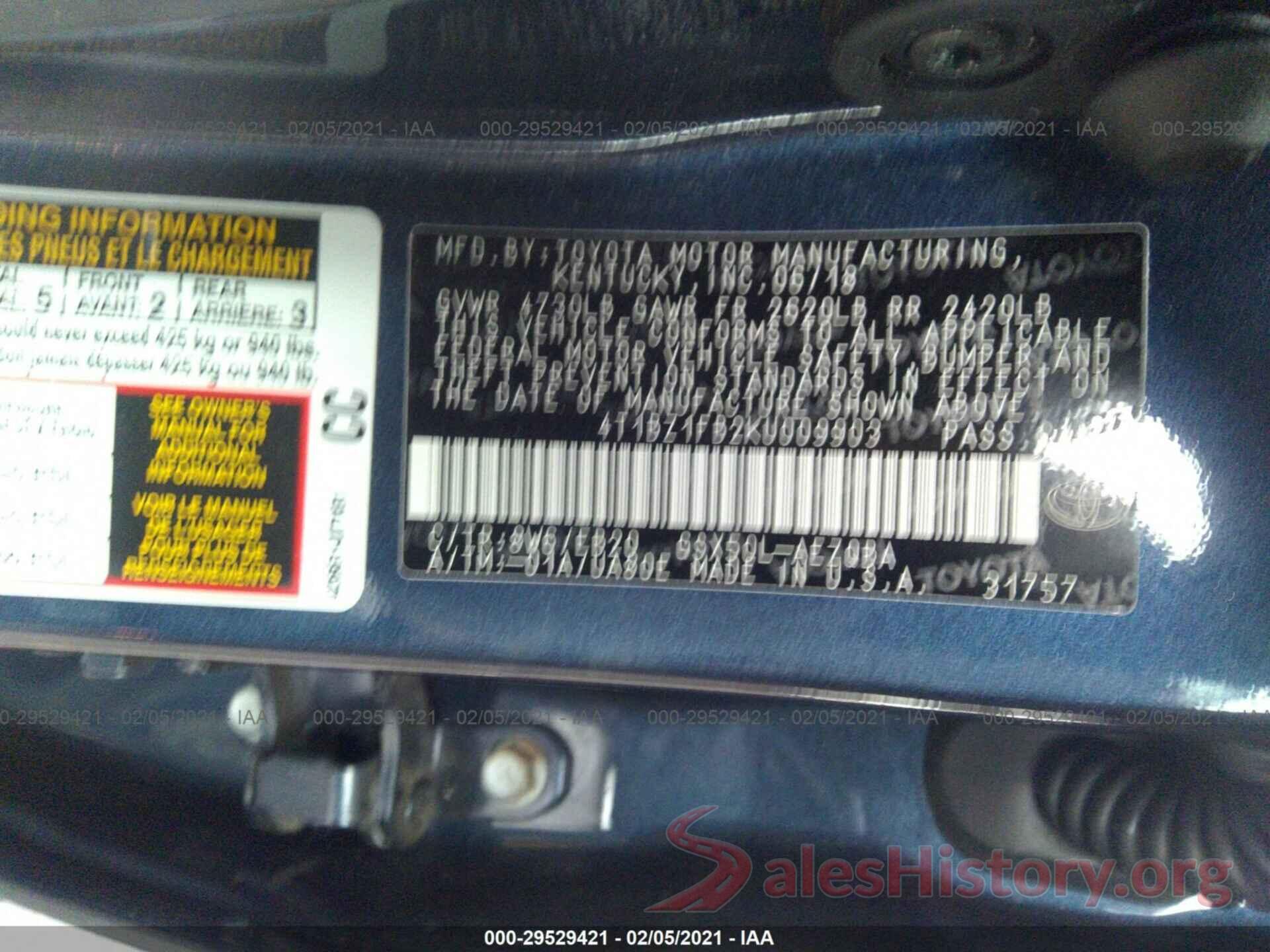 4T1BZ1FB2KU009903 2019 TOYOTA AVALON