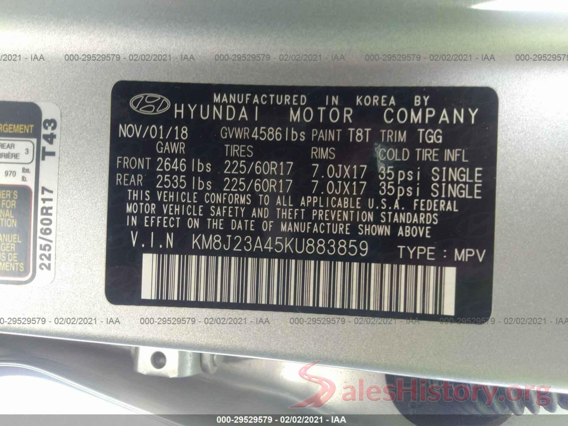 KM8J23A45KU883859 2019 HYUNDAI TUCSON