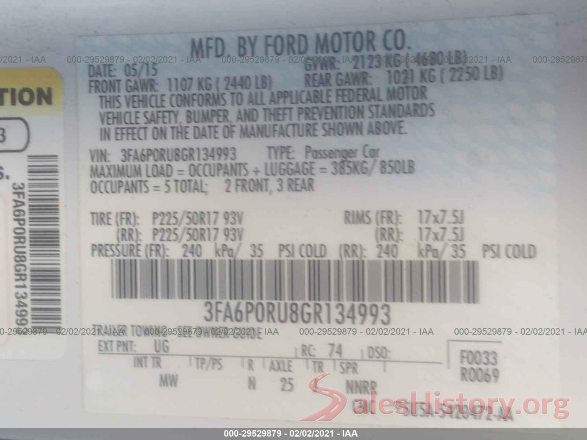 3FA6P0RU8GR134993 2016 FORD FUSION