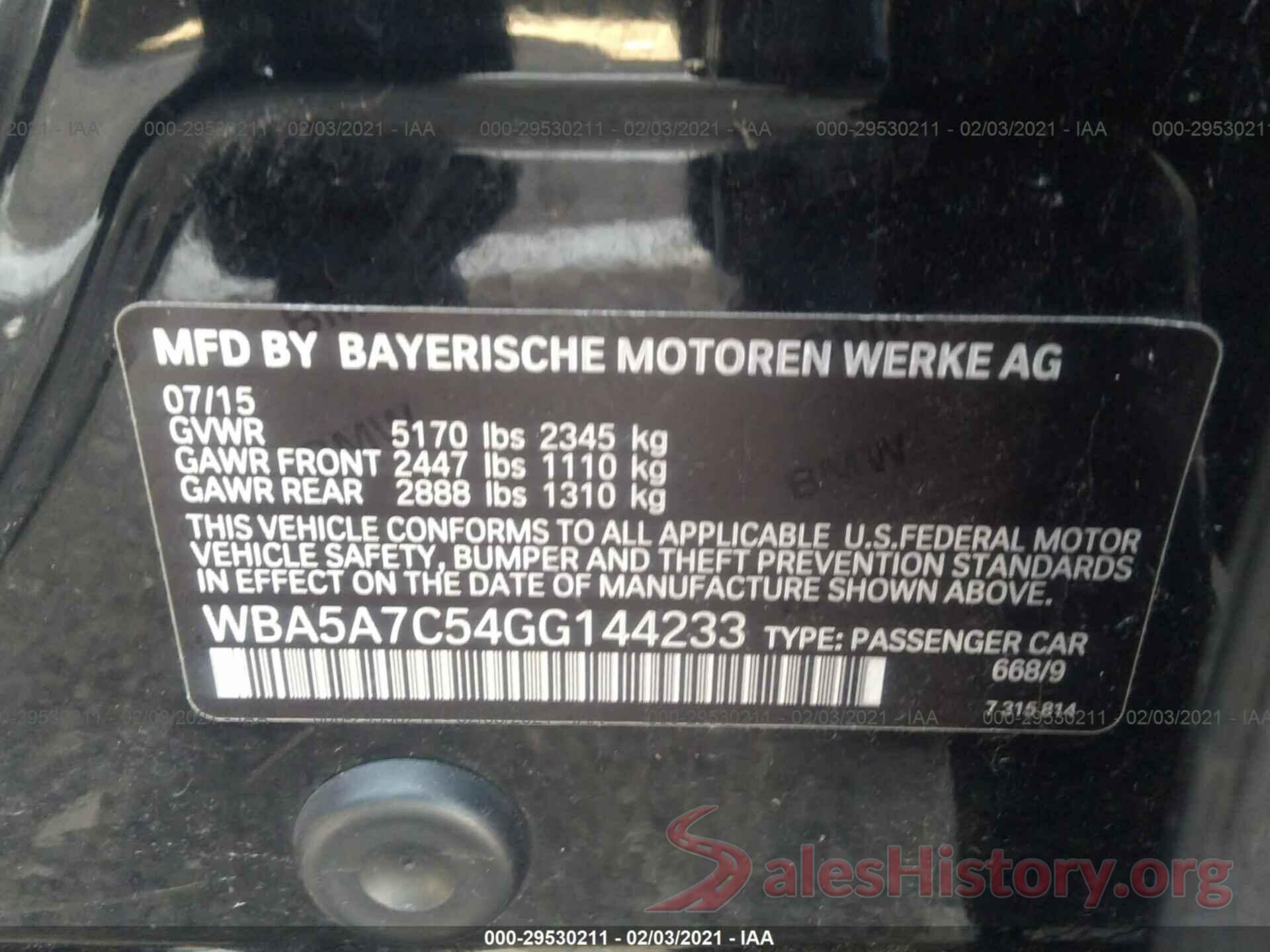 WBA5A7C54GG144233 2016 BMW 5 SERIES