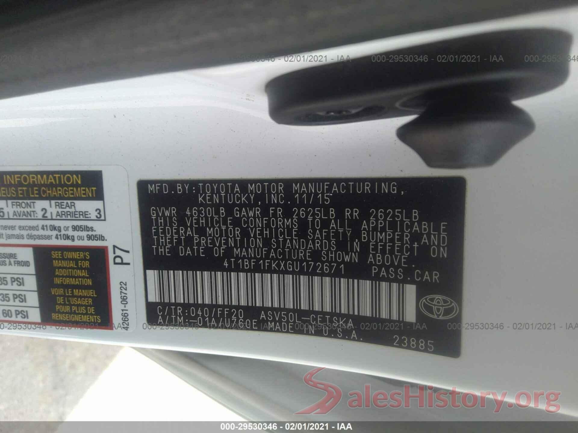 4T1BF1FKXGU172671 2016 TOYOTA CAMRY