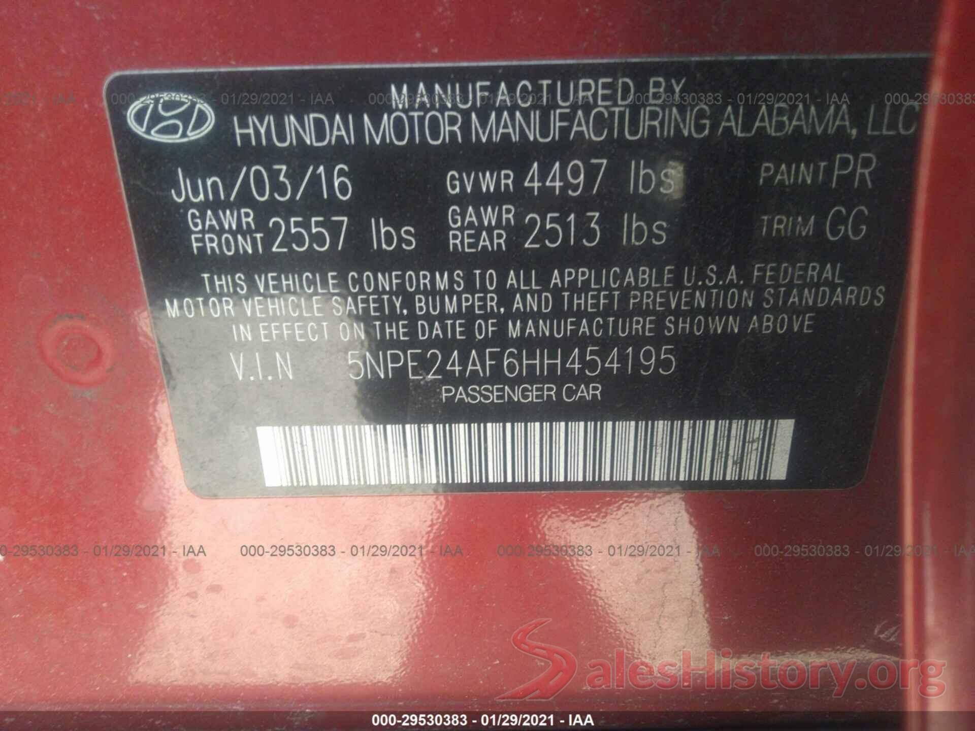 5NPE24AF6HH454195 2017 HYUNDAI SONATA