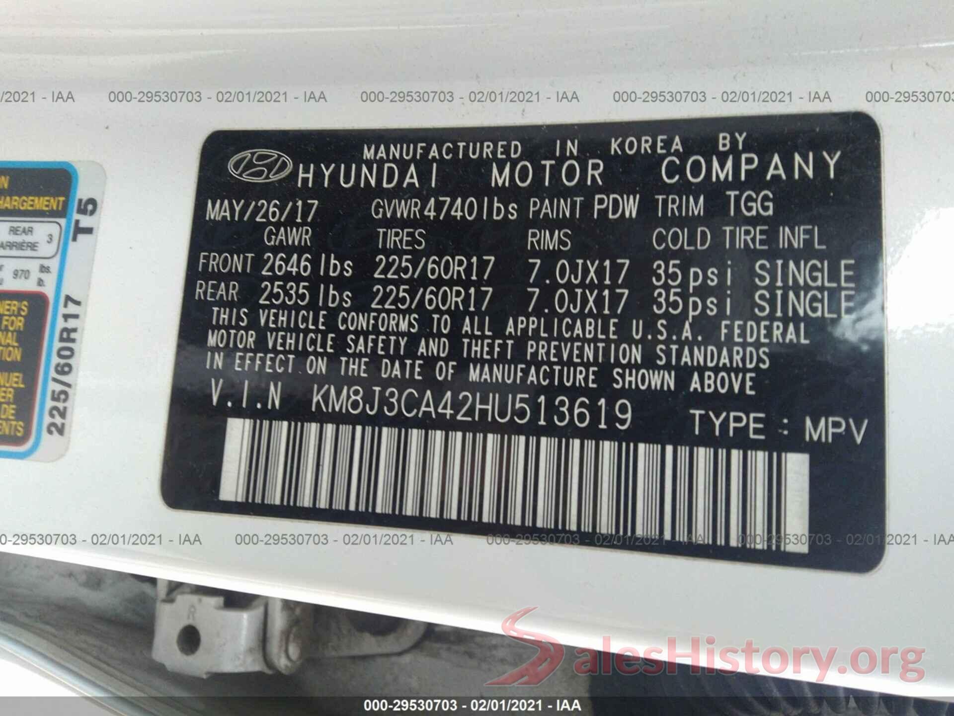 KM8J3CA42HU513619 2017 HYUNDAI TUCSON