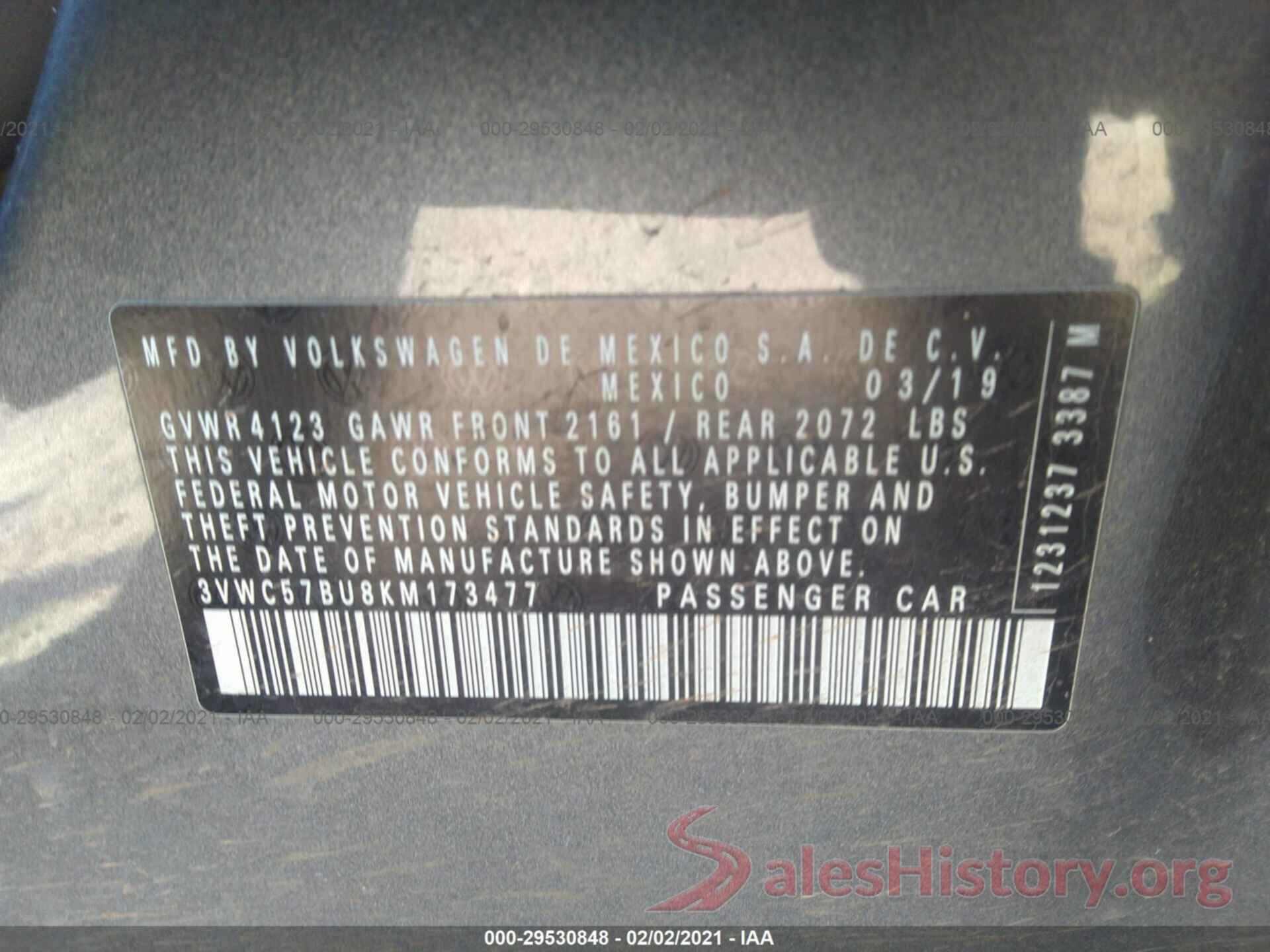 3VWC57BU8KM173477 2019 VOLKSWAGEN JETTA