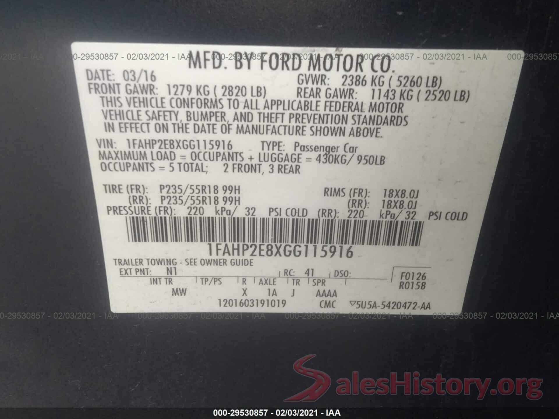 1FAHP2E8XGG115916 2016 FORD TAURUS